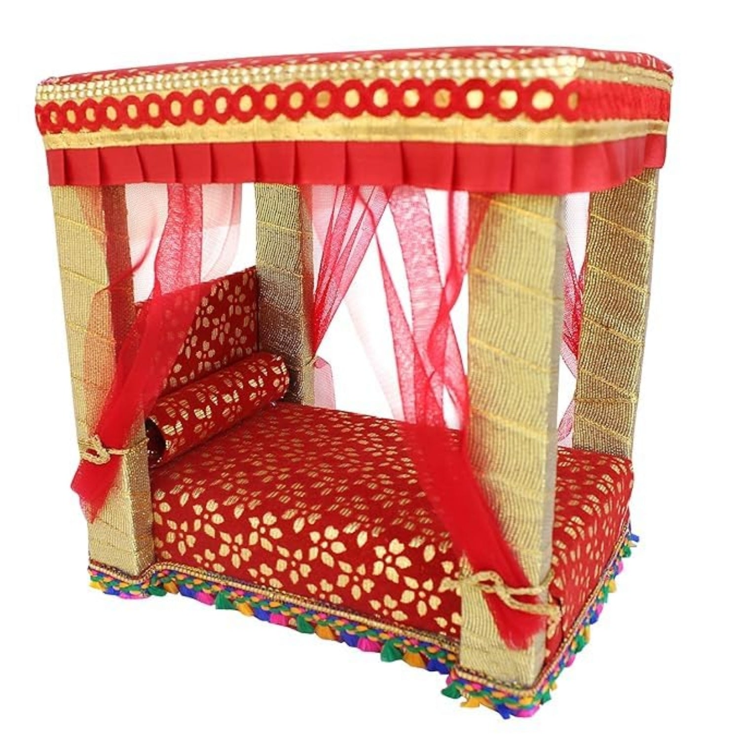 Wooden Bed for Kanha Ji | Laddu Gopal Mini Bed | Krishna Idol Wooden Bedi for Pooja Mandir Decoration | Janmashtami Special Bal Gopal Palna - 9 Inch - Apkamart