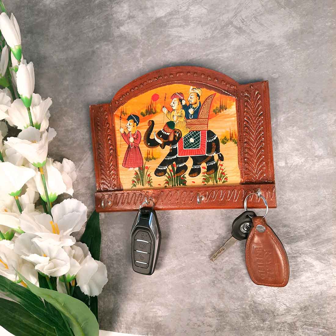 Key Holder Wall Hanger | Key Hanging Organizer Stand Wooden | Key Hook Hanging Wall Mount - For Home, Entrance, Office Decor & Gifts - 9 Inch (4 Hooks) - Apkamart