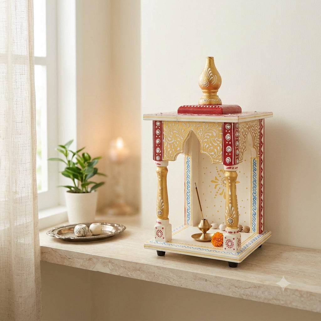 Wooden Home Temple | Wood Pooja Mandir for Home & Pooja Room – 12 Inch-Apkamart