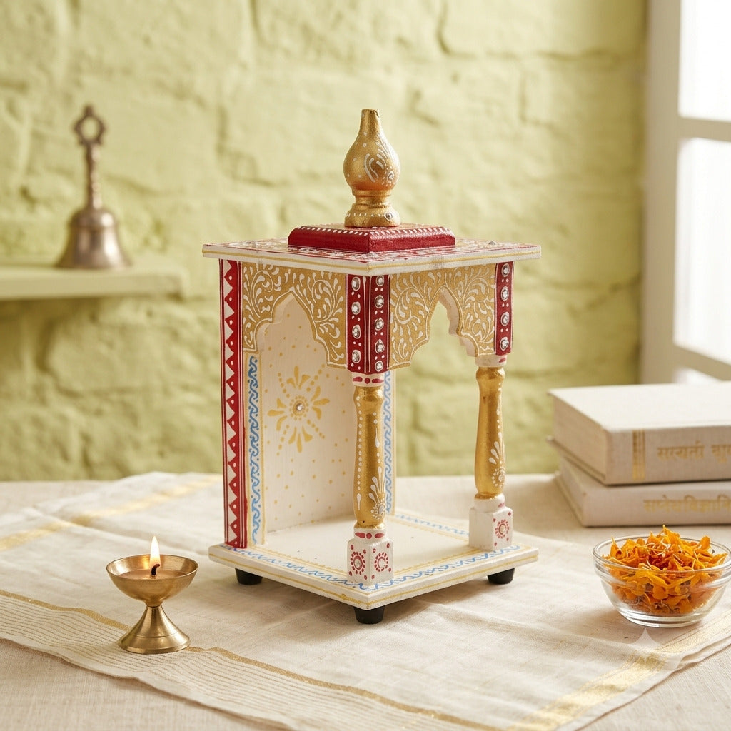Wooden Home Temple | Wood Pooja Mandir for Home & Pooja Room – 12 Inch-Apkamart