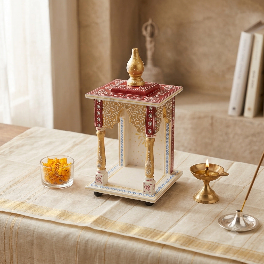 Wooden Home Temple | Wood Pooja Mandir for Home & Pooja Room – 12 Inch-Apkamart