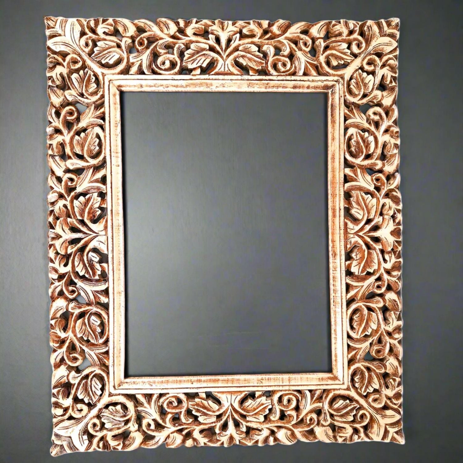 Wooden Frame Wall Hanging For Big Walls | Wood Frame With Intricate Carving For Photo, Paintings & Mirror - For Hotels, Resorts, Home, Wall Decor, Frames, Living room, Entrance Decoration - 35 Inch - Apkamart