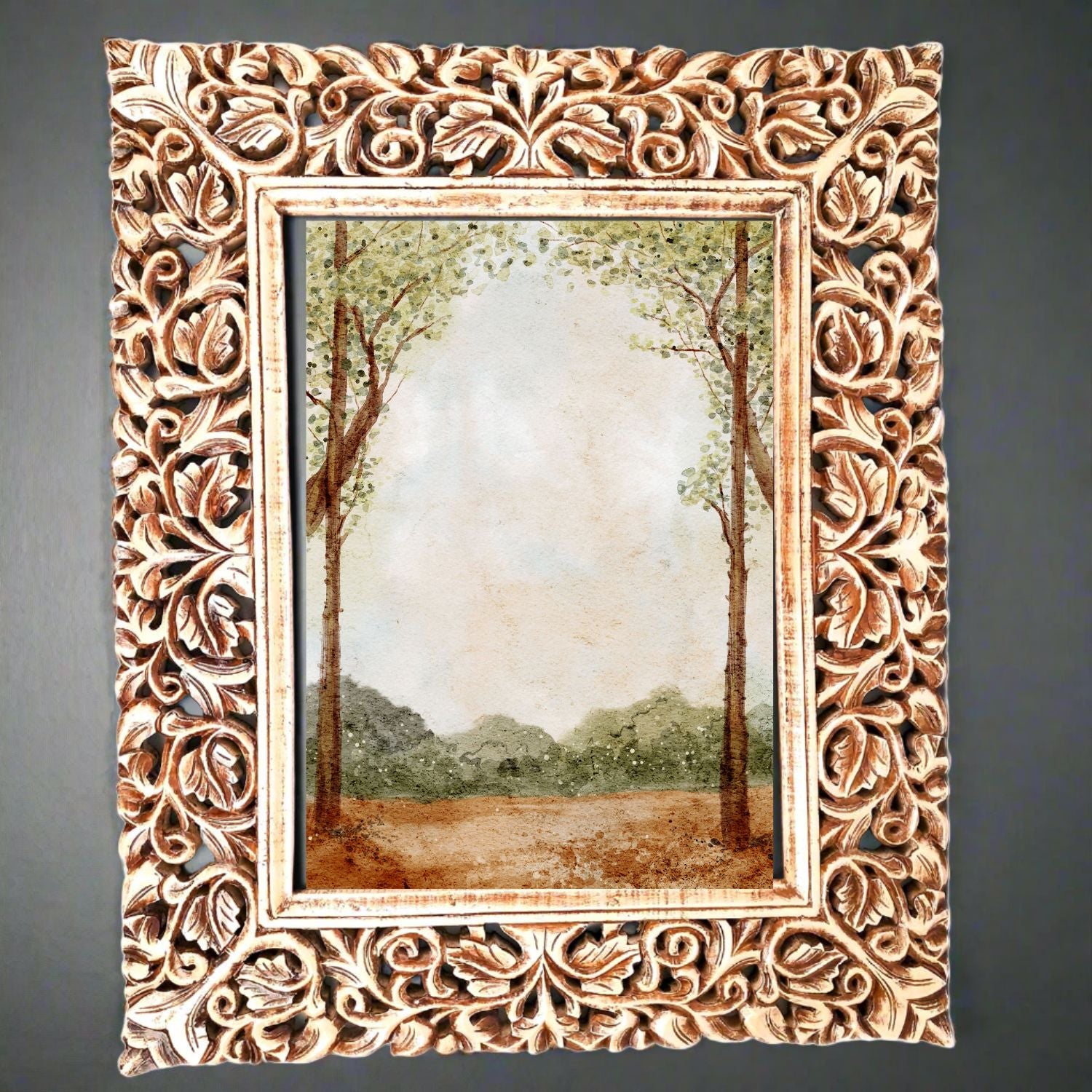 Wooden Frame Wall Hanging For Big Walls | Wood Frame With Intricate Carving For Photo, Paintings & Mirror - For Hotels, Resorts, Home, Wall Decor, Frames, Living room, Entrance Decoration - 35 Inch - Apkamart