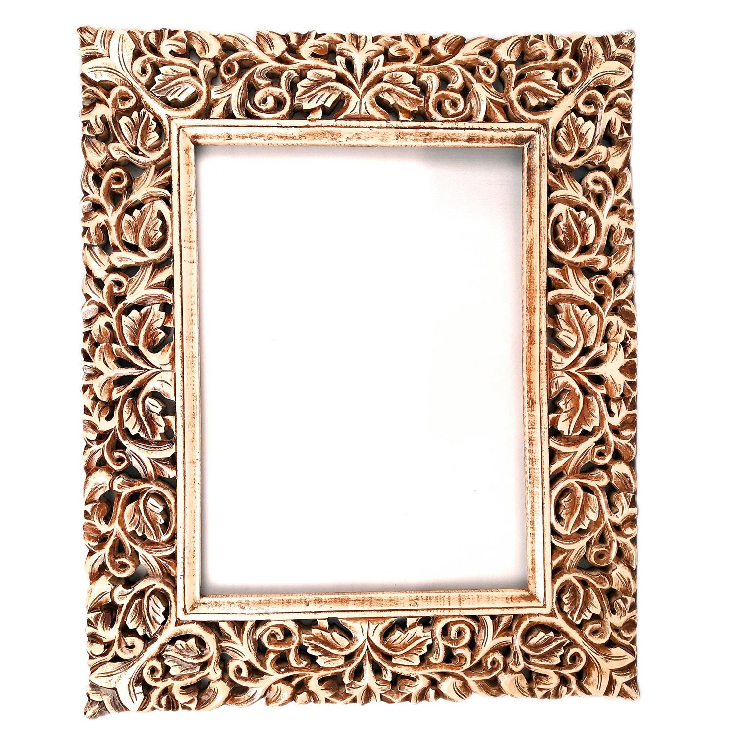 Wooden Frame Wall Hanging For Big Walls | Wood Frame With Intricate Carving For Photo, Paintings & Mirror - For Hotels, Resorts, Home, Wall Decor, Frames, Living room, Entrance Decoration - 35 Inch - Apkamart