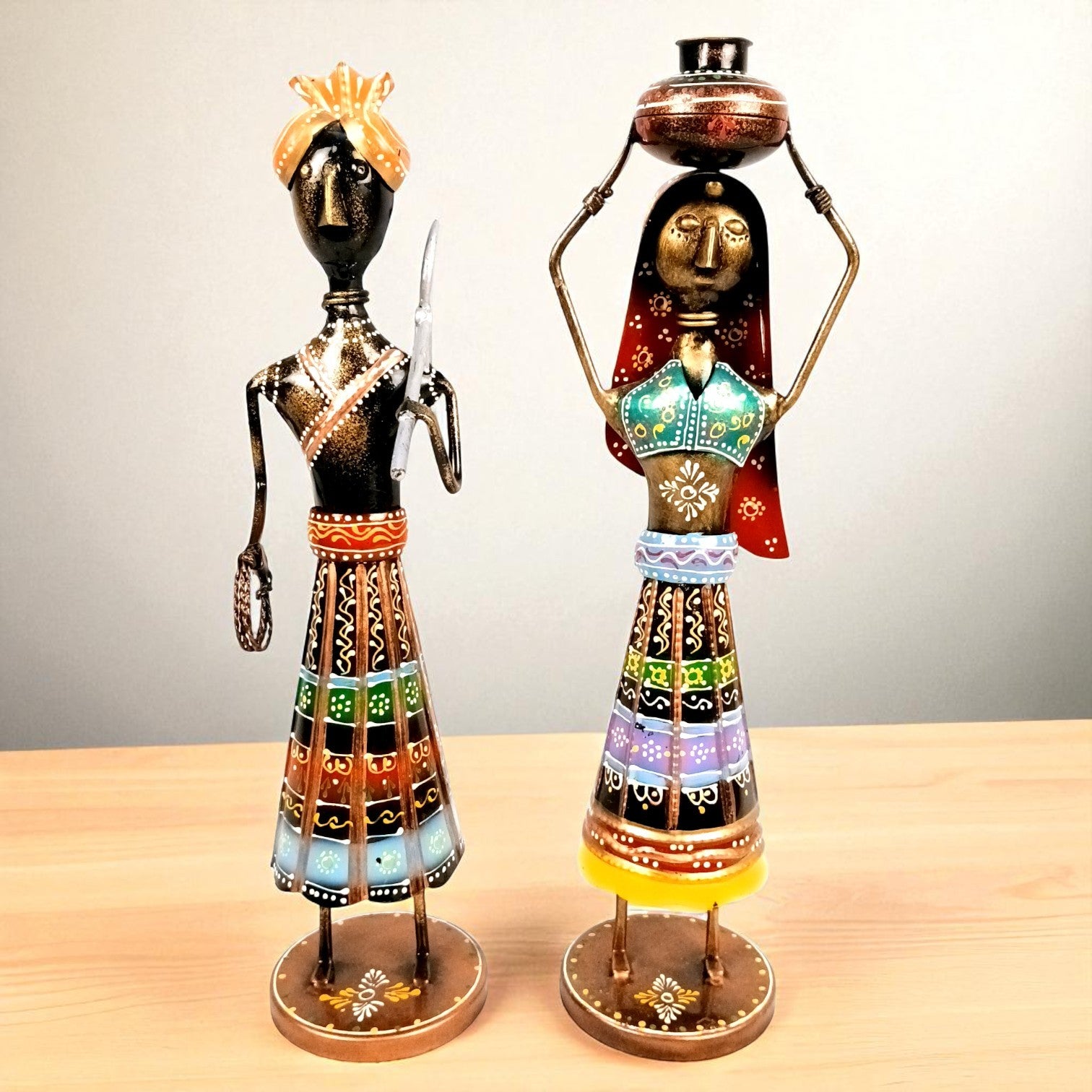 Worker Ladies Showpiece Set| Decorative Figurine for Home, Living Room & Office | Handcrafted Iron Statue & Table Showpiece for Gifting - 24 Inch (Set Of 2) - Apkamart