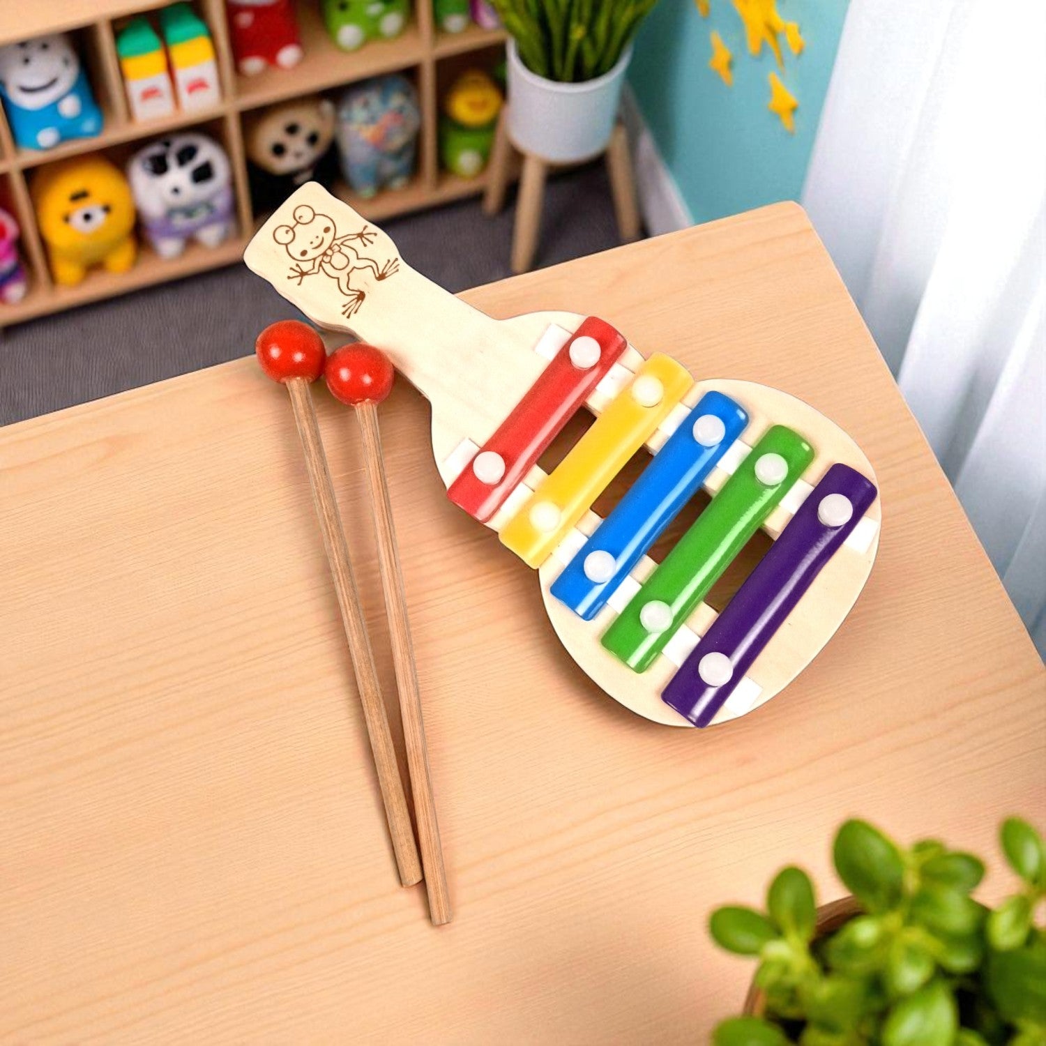 Wooden Xylophone Toy with 2 Mallets - 5 Note | Musical Instruments / Toys | Sound Learning - for Toddlers, Preschoolers, Boys, Girls, Christmas, Birthday Gift - 8 Inch - Apkamart