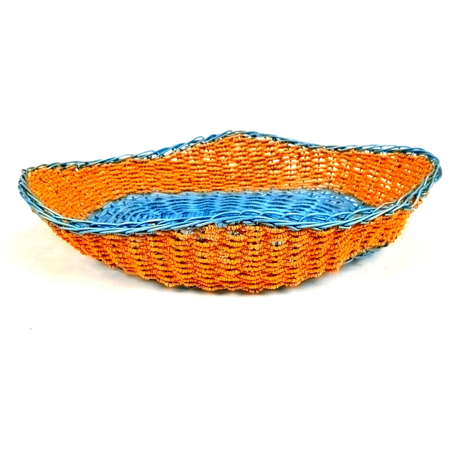 Basket With Beads & Wovan Design | Multipurpose Storage Basket - for Fruits, Makeup, Stationary, Gifts Packing - 12 Inch - Apkamart