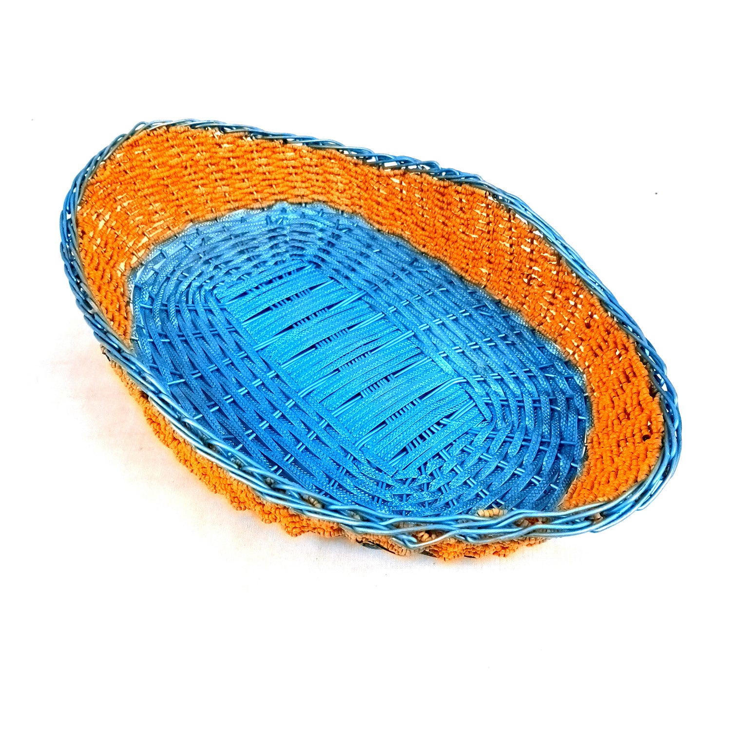 Basket With Beads & Wovan Design | Multipurpose Storage Basket - for Fruits, Makeup, Stationary, Gifts Packing - 12 Inch - Apkamart