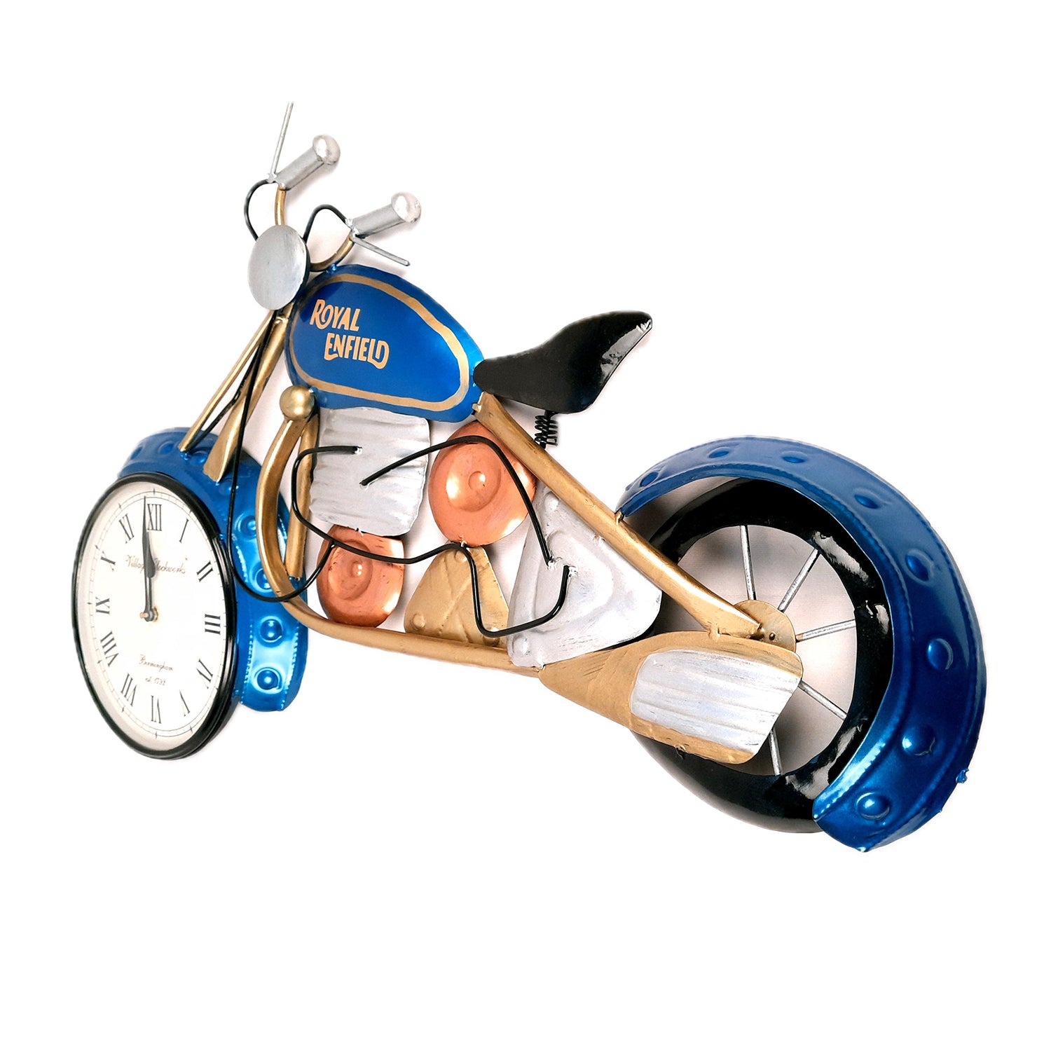Wall Clock - Bike Design | Wall Mount Royal Enfield Bike Clock With Vintage Look | Deewar Ghadi - For Home, Living Room, Bedroom, Hall, Office Decor & Gift - apkamart