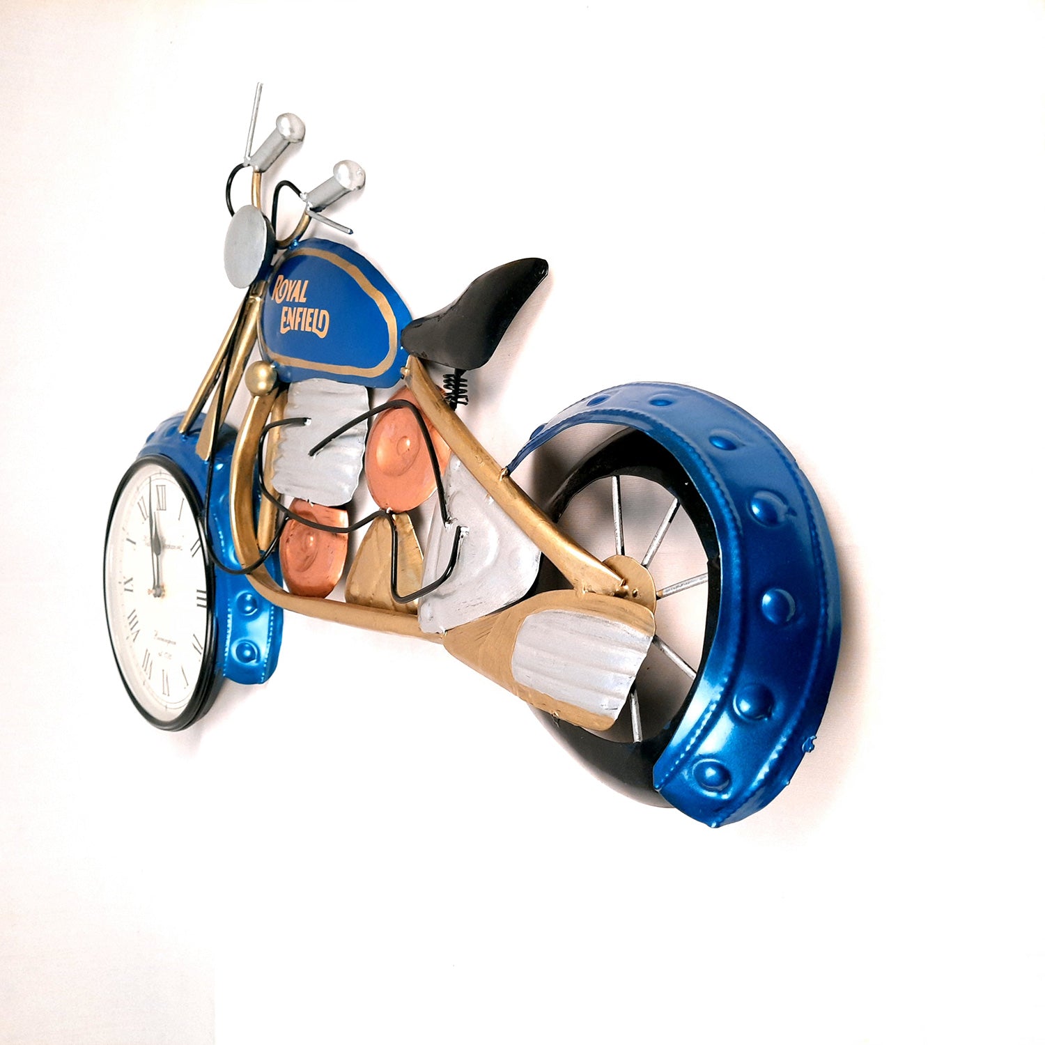 Wall Clock - Bike Design | Wall Mount Royal Enfield Bike Clock With Vintage Look | Deewar Ghadi - For Home, Living Room, Bedroom, Hall, Office Decor & Gift - apkamart