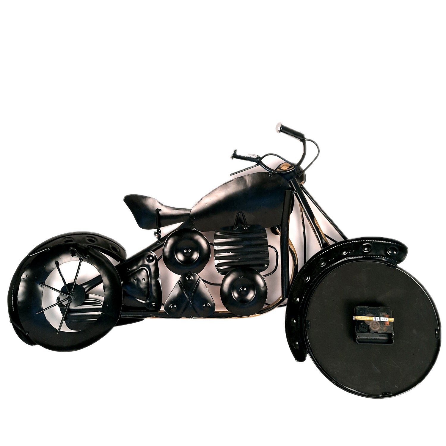 Wall Clock - Bike Design | Wall Mount Royal Enfield Bike Clock With Vintage Look | Deewar Ghadi - For Home, Living Room, Bedroom, Hall, Office Decor & Gift - apkamart