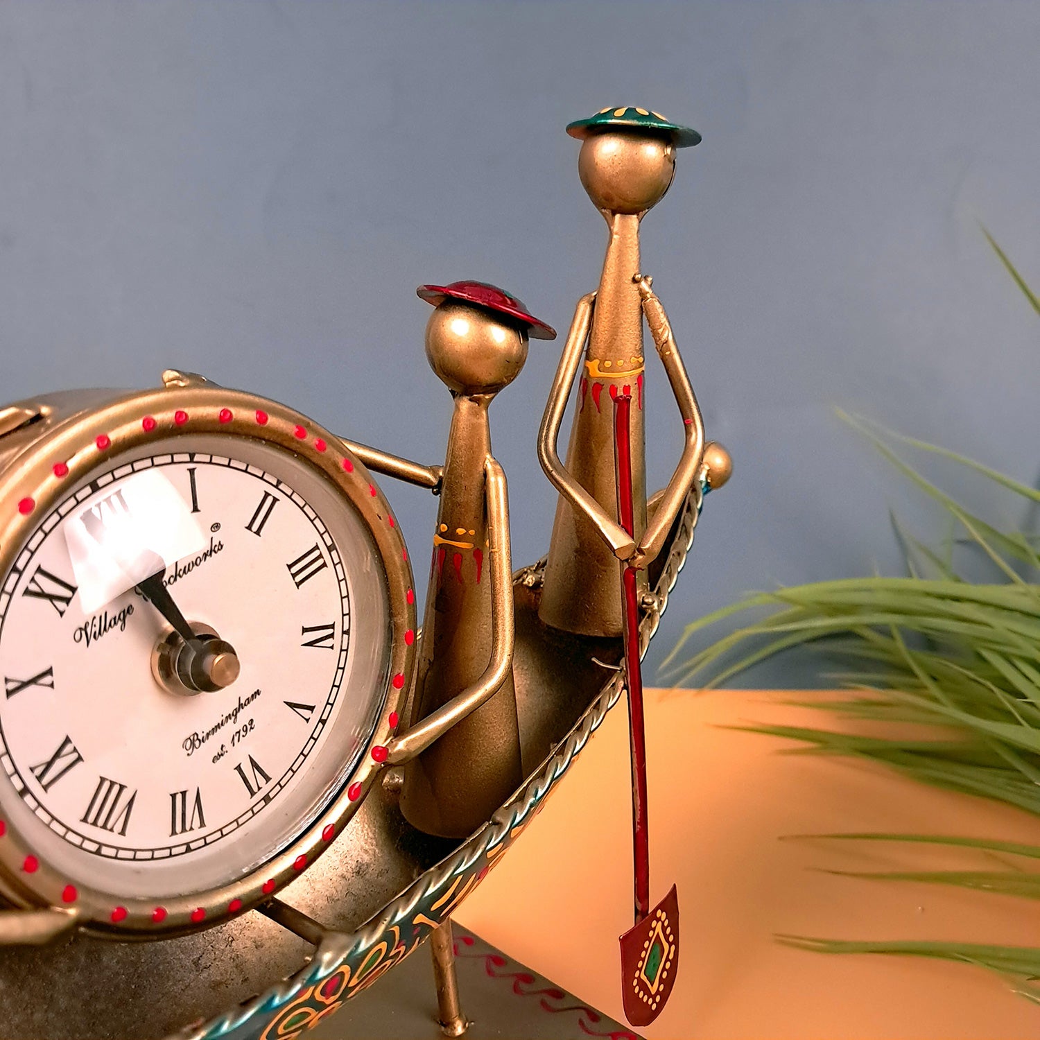Table Clock Showpiece | Desk Clock - Kerala Boat Design Showpiece | Watch For Shelf & Office Tables - For Home, Living Room, Study Table, Desk, Office Decor & Gifts - Apkamart