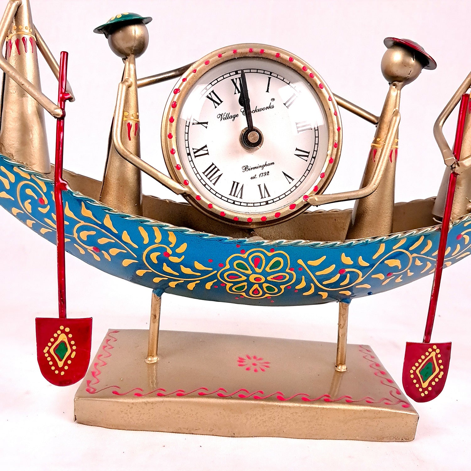 Table Clock Showpiece | Desk Clock - Kerala Boat Design Showpiece | Watch For Shelf & Office Tables - For Home, Living Room, Study Table, Desk, Office Decor & Gifts - Apkamart