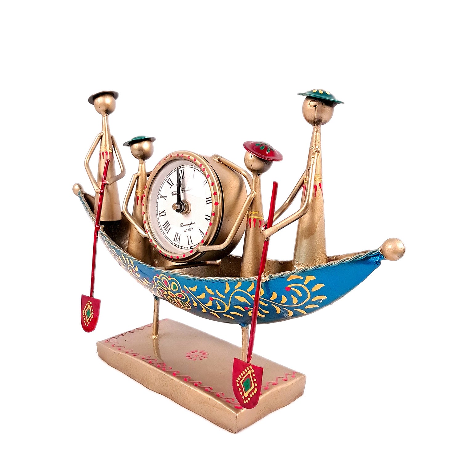 Table Clock Showpiece | Desk Clock - Kerala Boat Design Showpiece | Watch For Shelf & Office Tables - For Home, Living Room, Study Table, Desk, Office Decor & Gifts - Apkamart