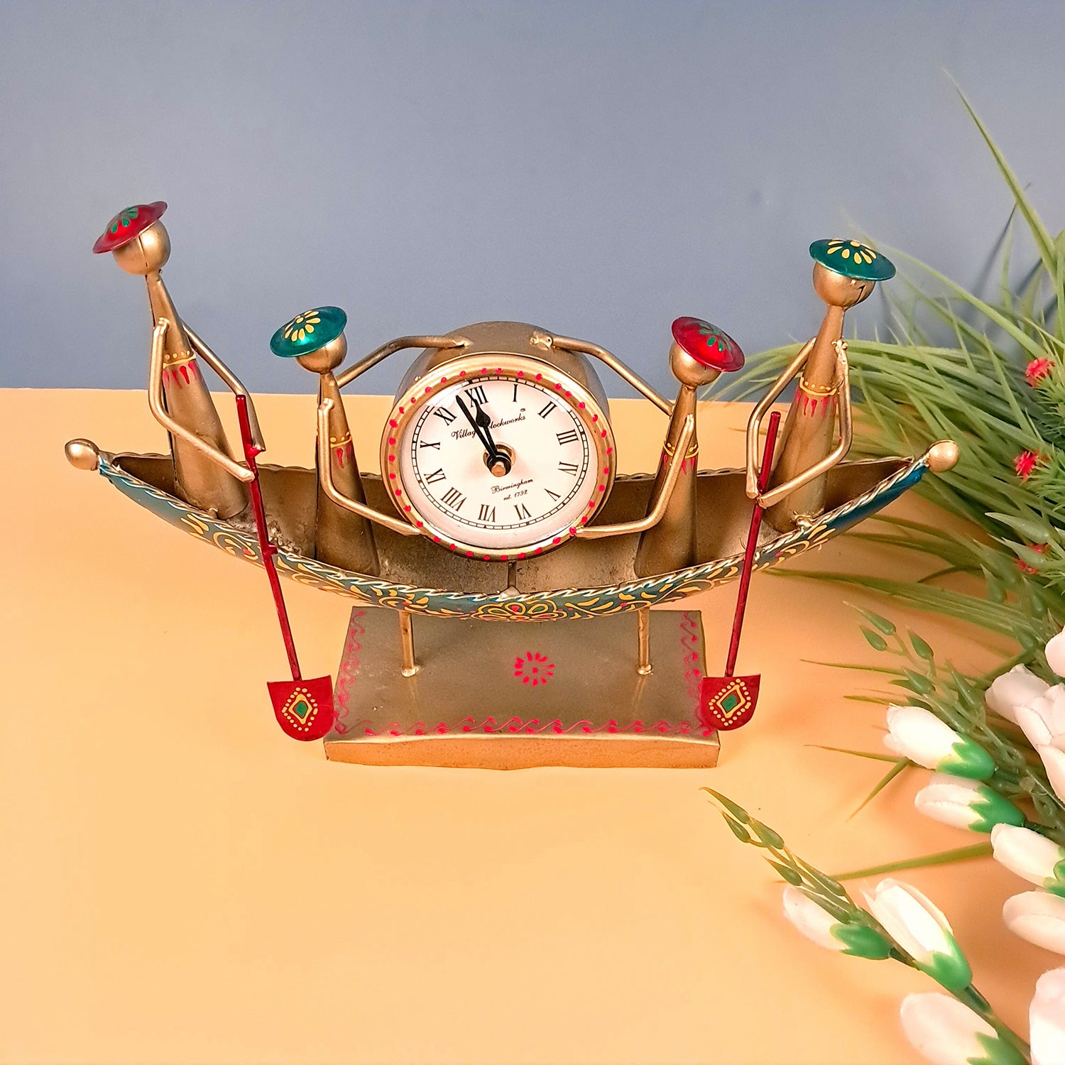 Table Clock Showpiece | Desk Clock - Kerala Boat Design Showpiece | Watch For Shelf & Office Tables - For Home, Living Room, Study Table, Desk, Office Decor & Gifts - Apkamart