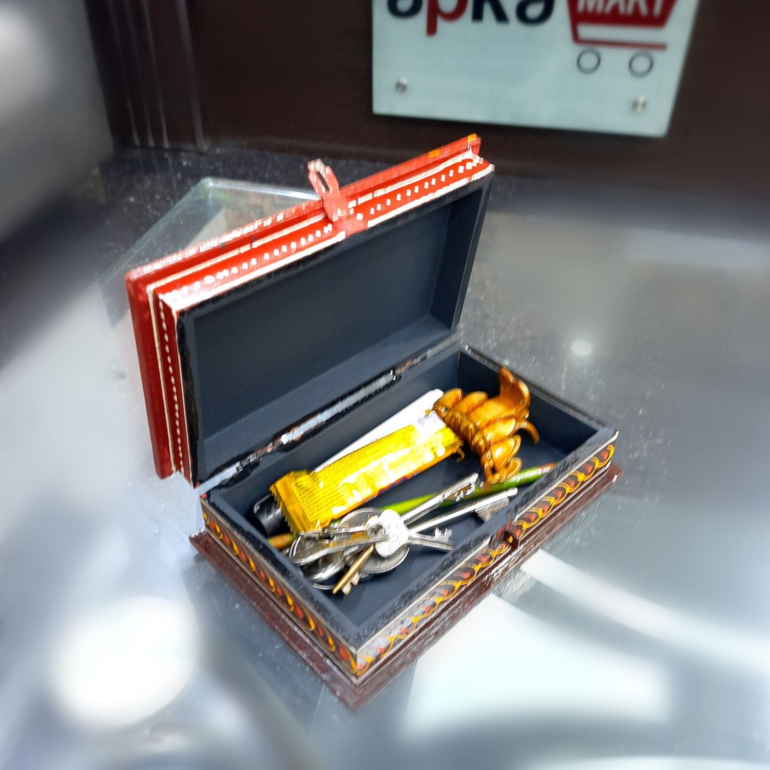 Necklace Box in Mehandi Design | Wooden Jewelry Box for Wedding & Anniversary Gift - 6X4-Apkamart #Style_pack of 1