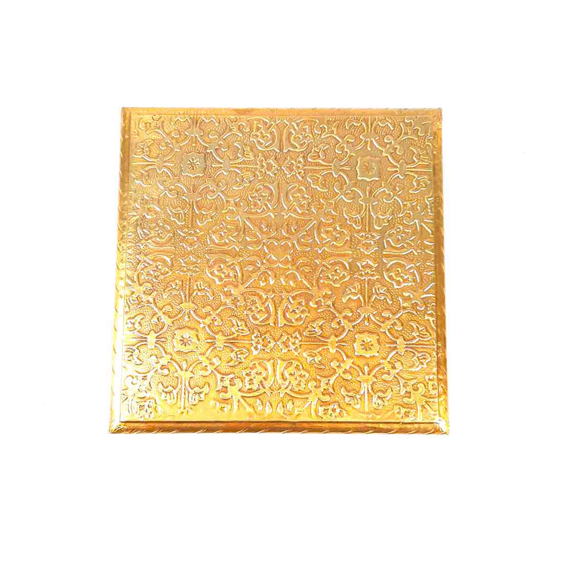 Puja Chowki Bajot | Wooden Brass Patla Chauki - for Puja, Wedding, Home Decoration, Diwali & Gifts - 6 Inch - apkamart