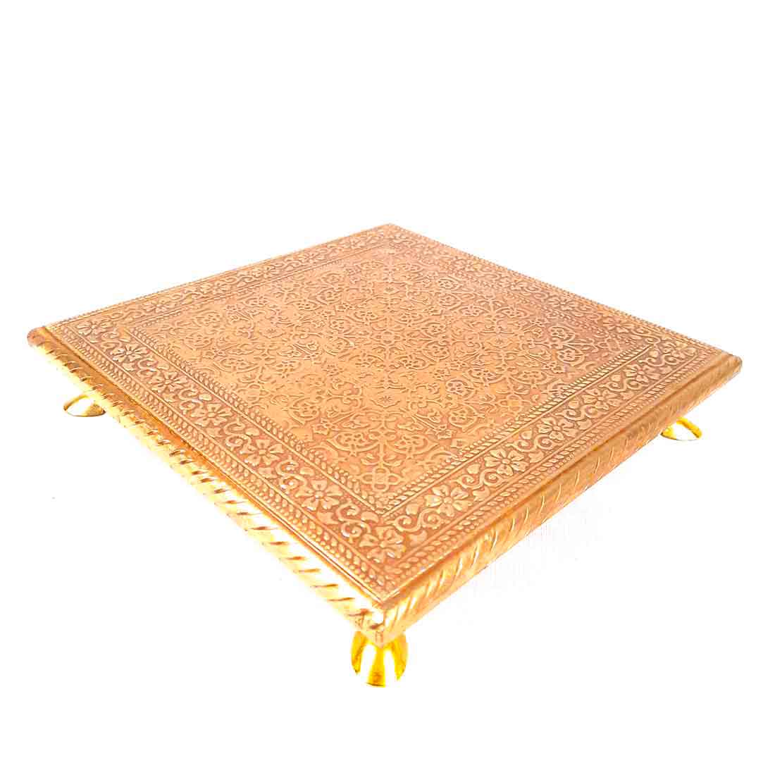 Wooden Chowki for Pooja | Decorative Brass Bajot | Peeta / Patla for Puja - for Living Room, Festivals, Diwali, Temple, Pooja, Home Decor & Gifts - apkamart
