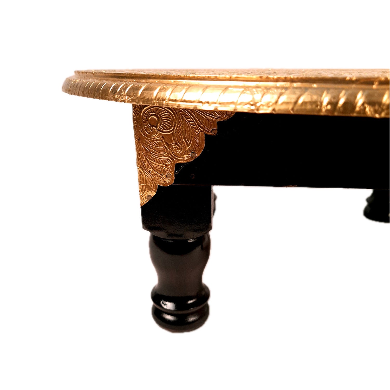 Puja Chowki Bajot | Wooden Brass Chauki | Peeta / Patla for Sitting - For Pooja, Living Room, Home & Corner Decor - 15 Inch - Apkamart