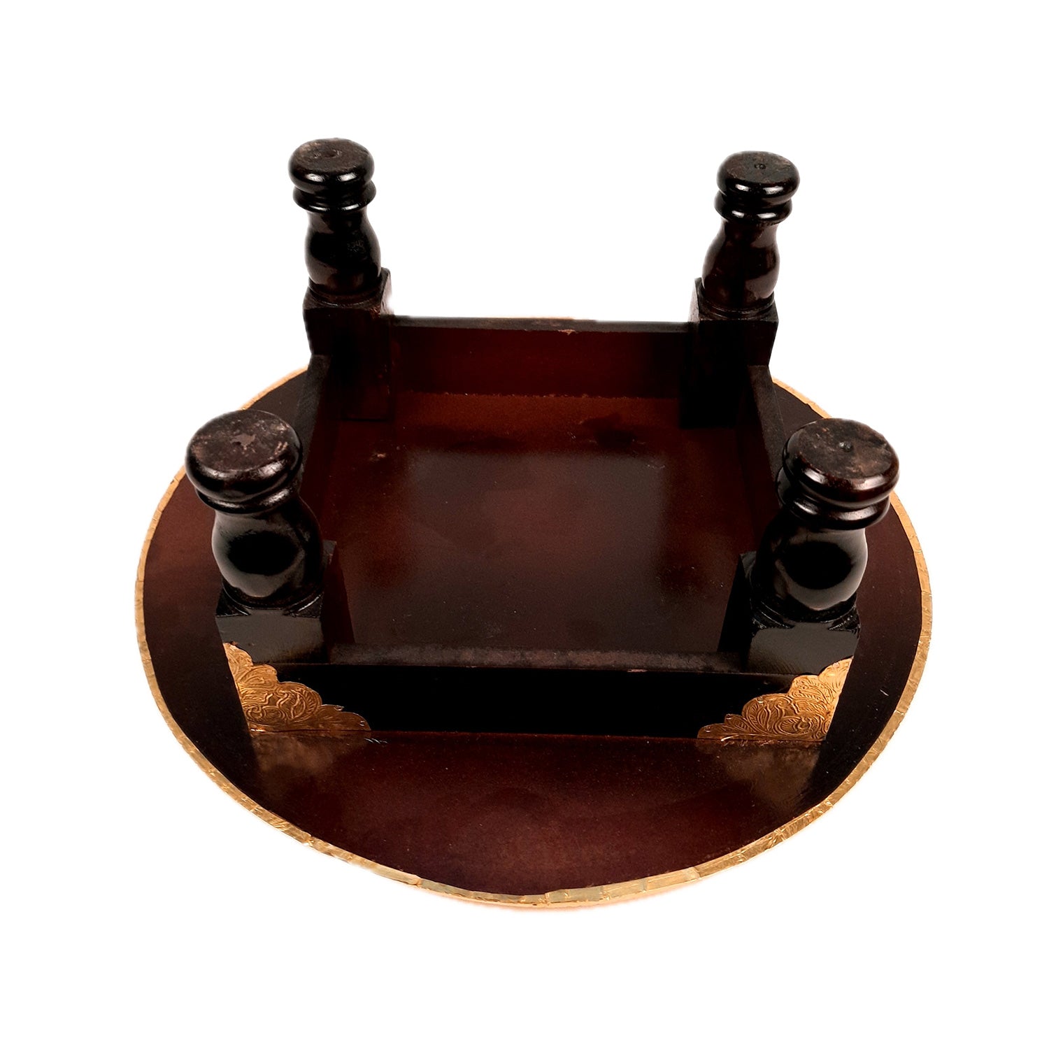 Puja Chowki Bajot | Wooden Brass Chauki | Peeta / Patla for Sitting - For Pooja, Living Room, Home & Corner Decor - 15 Inch - Apkamart