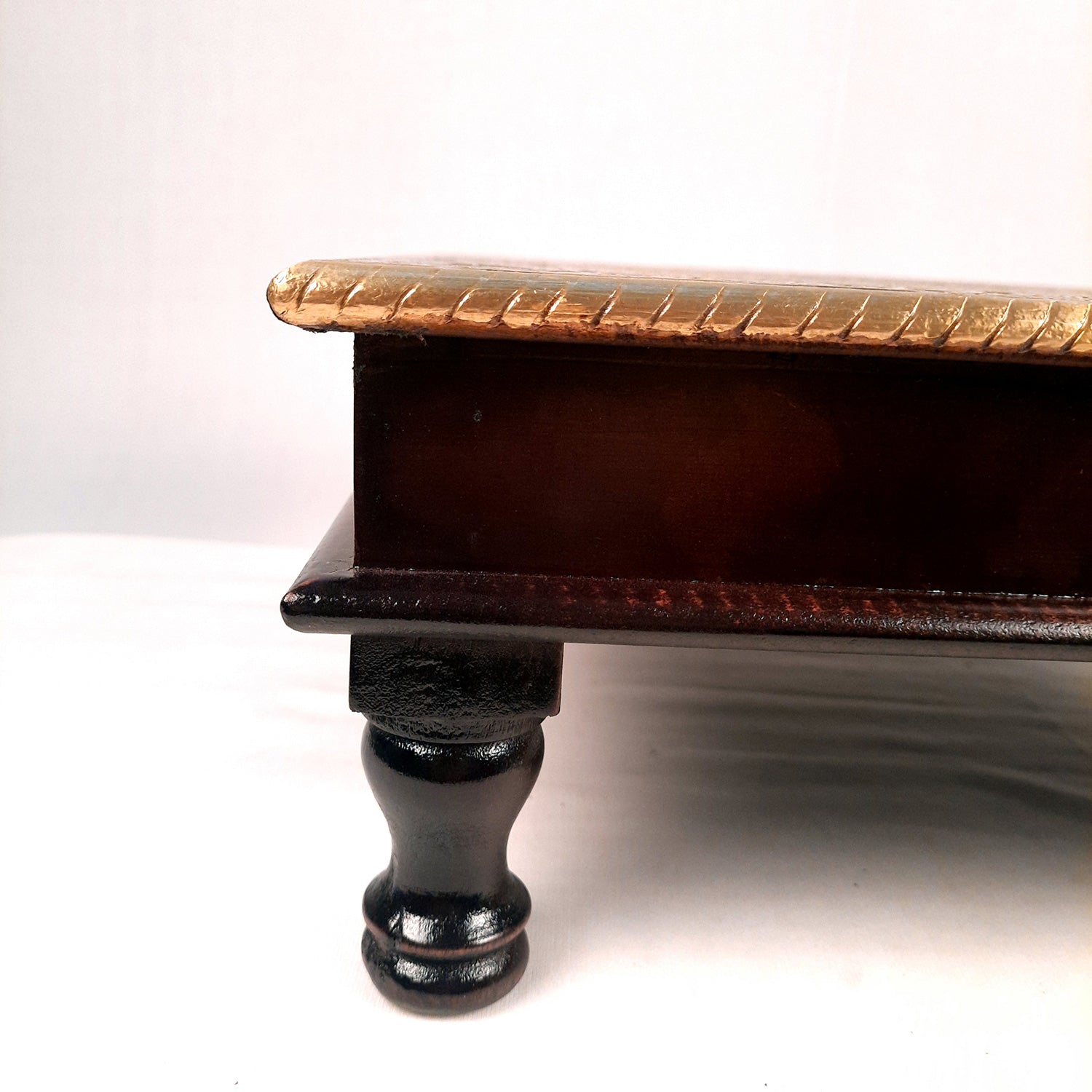 Puja Chowki Bajot | Brass Chauki Wooden - For Pooja, Temple, Home Decor & Sitting - 12 Inch - Apkamart #Style_Design 2