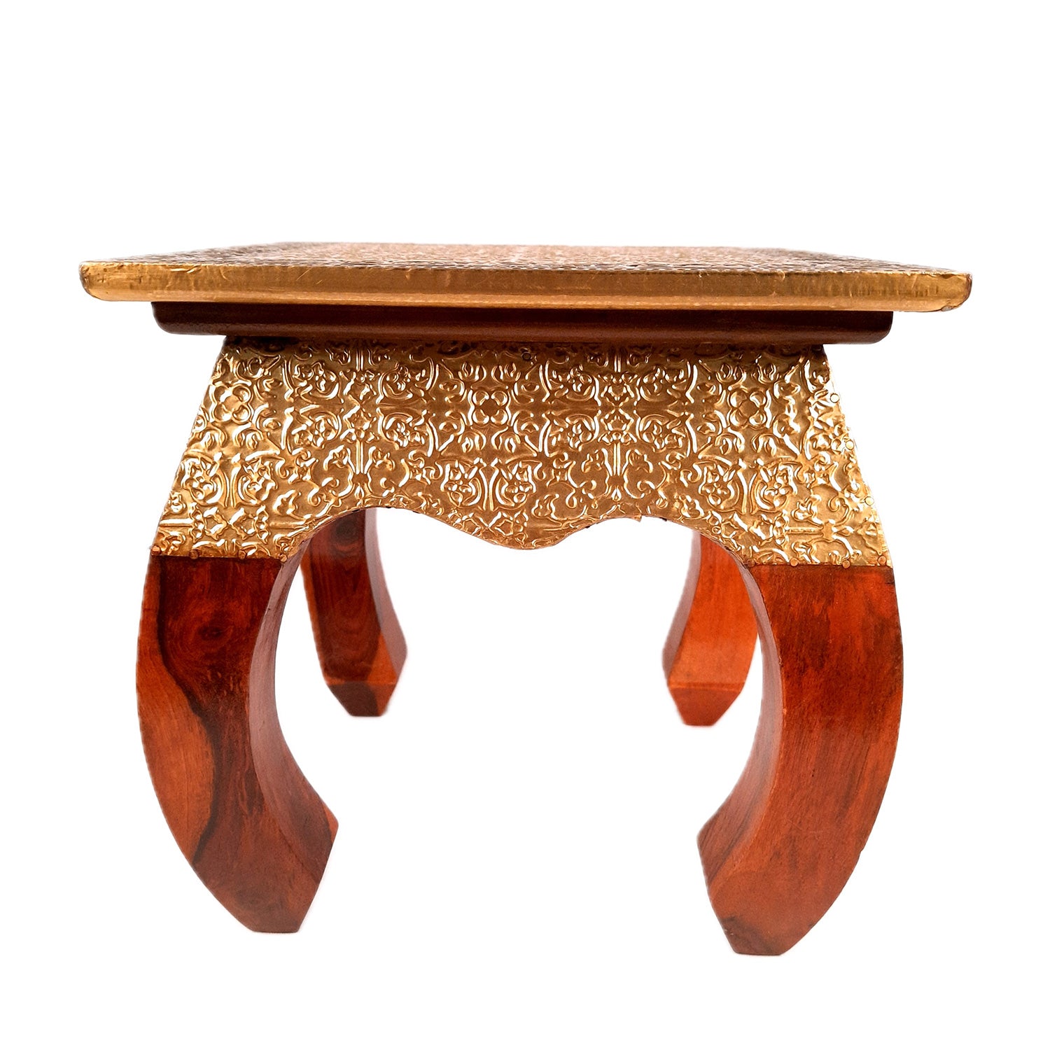Side Table | Wood & Brass End Tables Cum Stool - for Keeping Lamp, Vases & Plants | Small Stools - for Sitting, Bedside, Home Decor, Corners, Sofa Side Stool, Office & Gifts - 10 Inch - apkamart