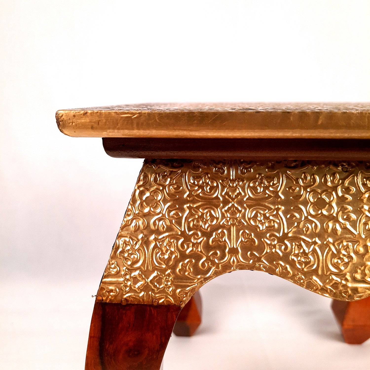 Side Table | Wood & Brass End Tables Cum Stool - for Keeping Lamp, Vases & Plants | Small Stools - for Sitting, Bedside, Home Decor, Corners, Sofa Side Stool, Office & Gifts - 10 Inch - apkamart