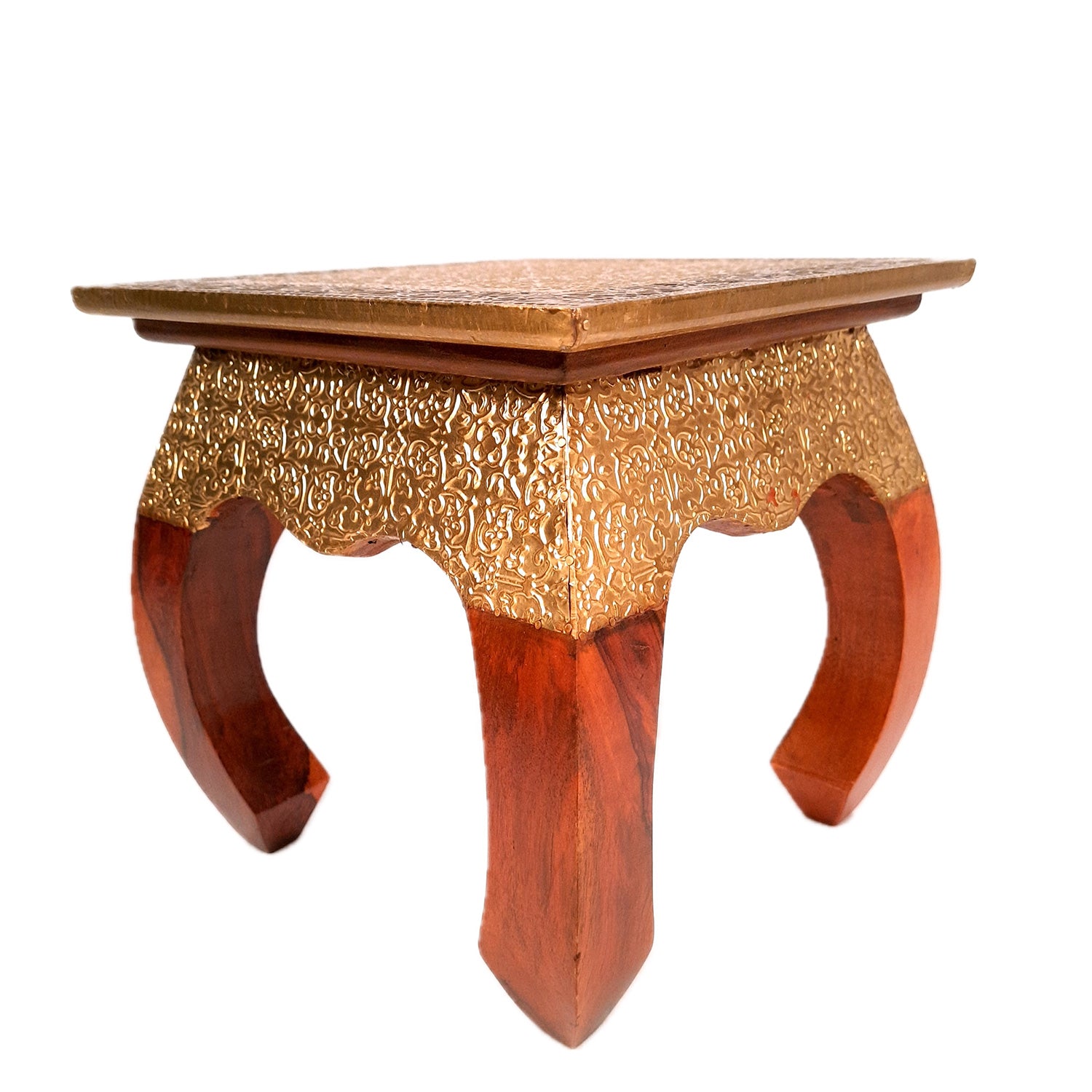 Side Table | Wood & Brass End Tables Cum Stool - for Keeping Lamp, Vases & Plants | Small Stools - for Sitting, Bedside, Home Decor, Corners, Sofa Side Stool, Office & Gifts - 10 Inch - apkamart