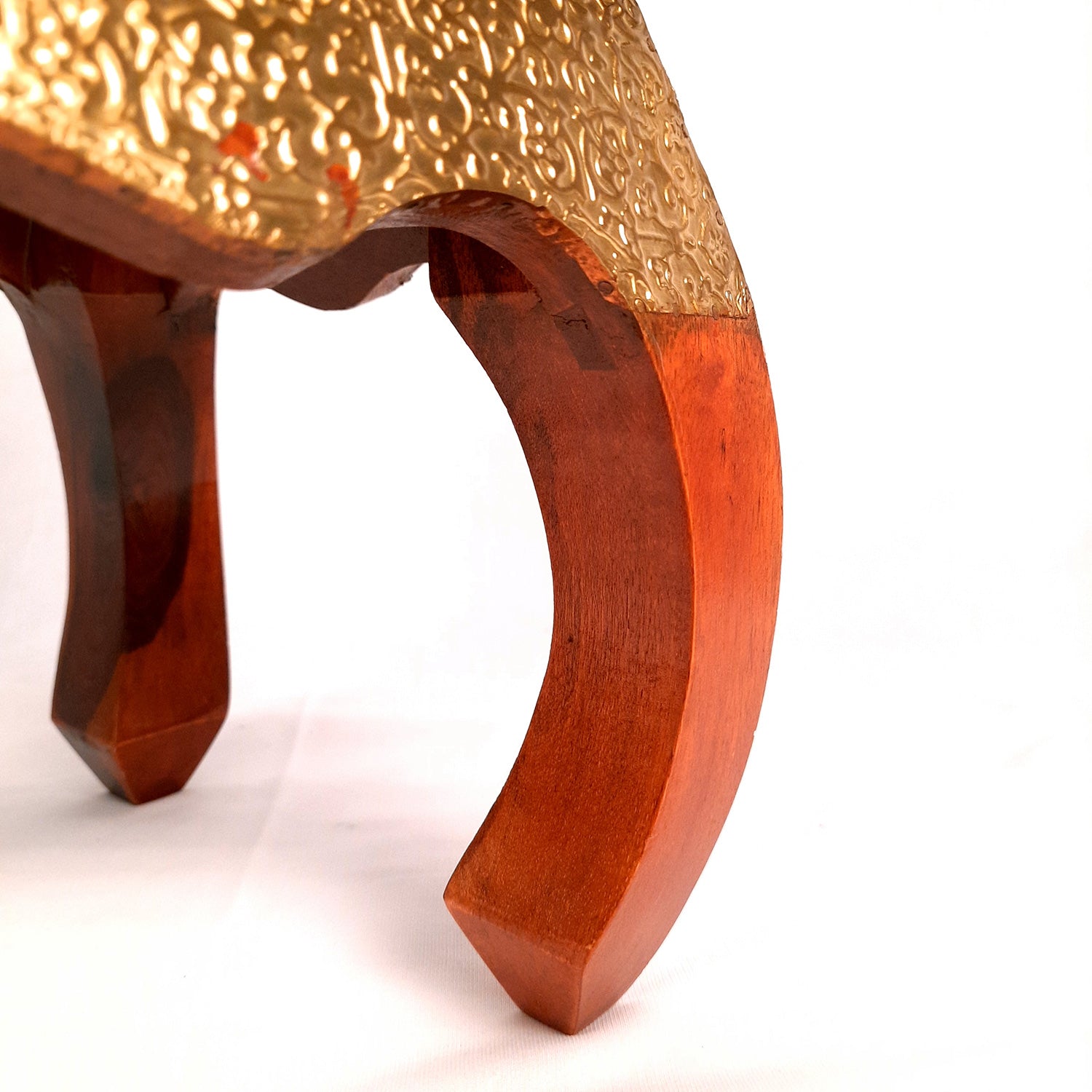 Side Table | Wood & Brass End Tables Cum Stool - for Keeping Lamp, Vases & Plants | Small Stools - for Sitting, Bedside, Home Decor, Corners, Sofa Side Stool, Office & Gifts - 10 Inch - apkamart
