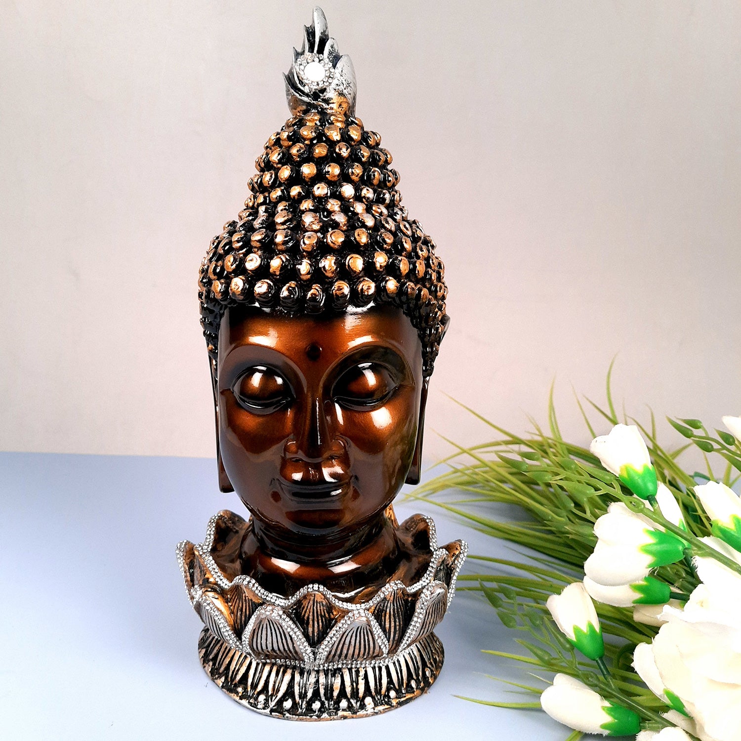 Buddha Head Statue | Lord Gautam Buddha Face Idol Showpiece - For Living room, Home, Table, Shelf, Office Decor & Gift - 13 Inch
