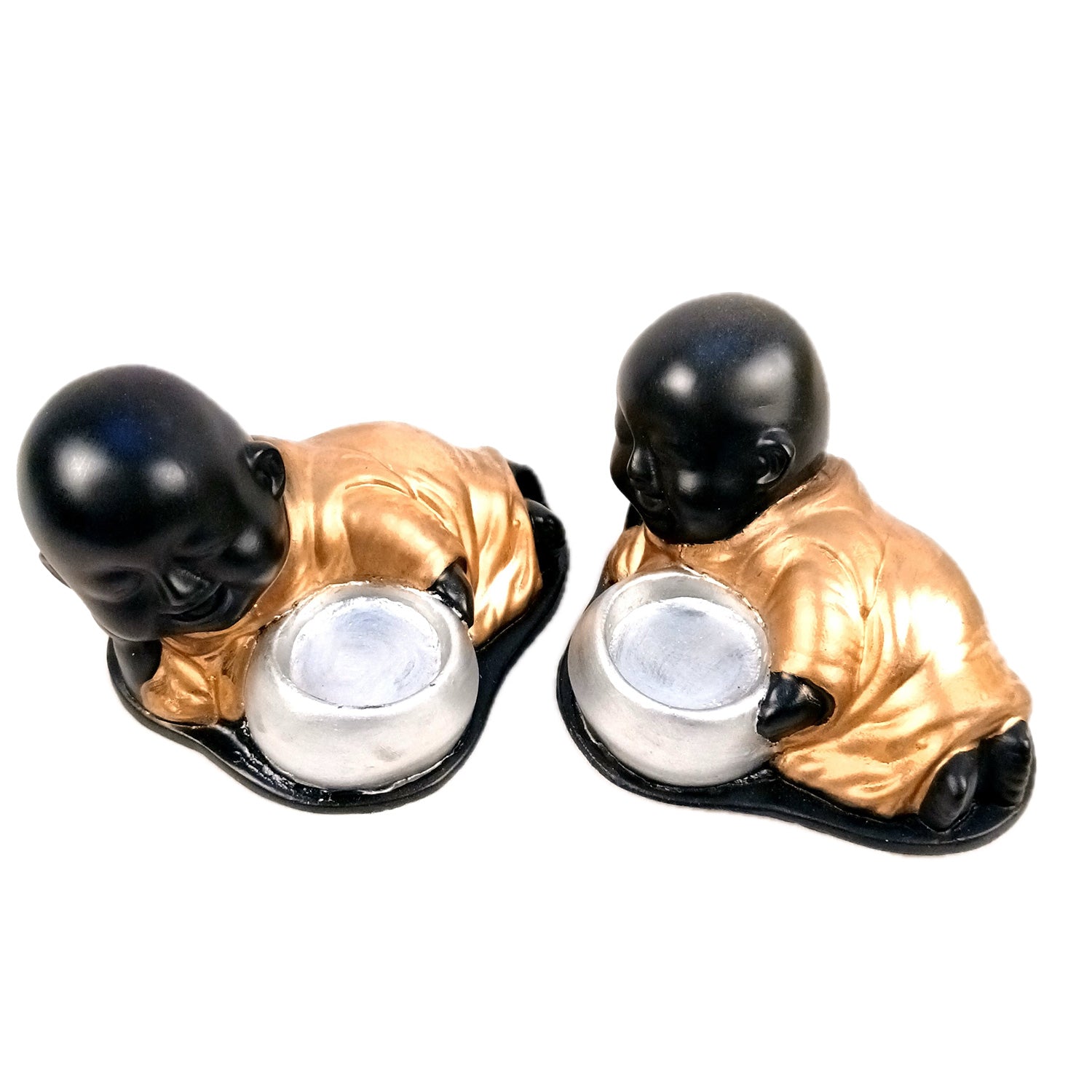 Buddha Showpiece With Tea Light Holder | baby Monk T - Light Candle Stand - for Living Room, Table, Shelf Decor | Home Decorative Item - 4 Inch - Apkamart #Style_Pack Of 2