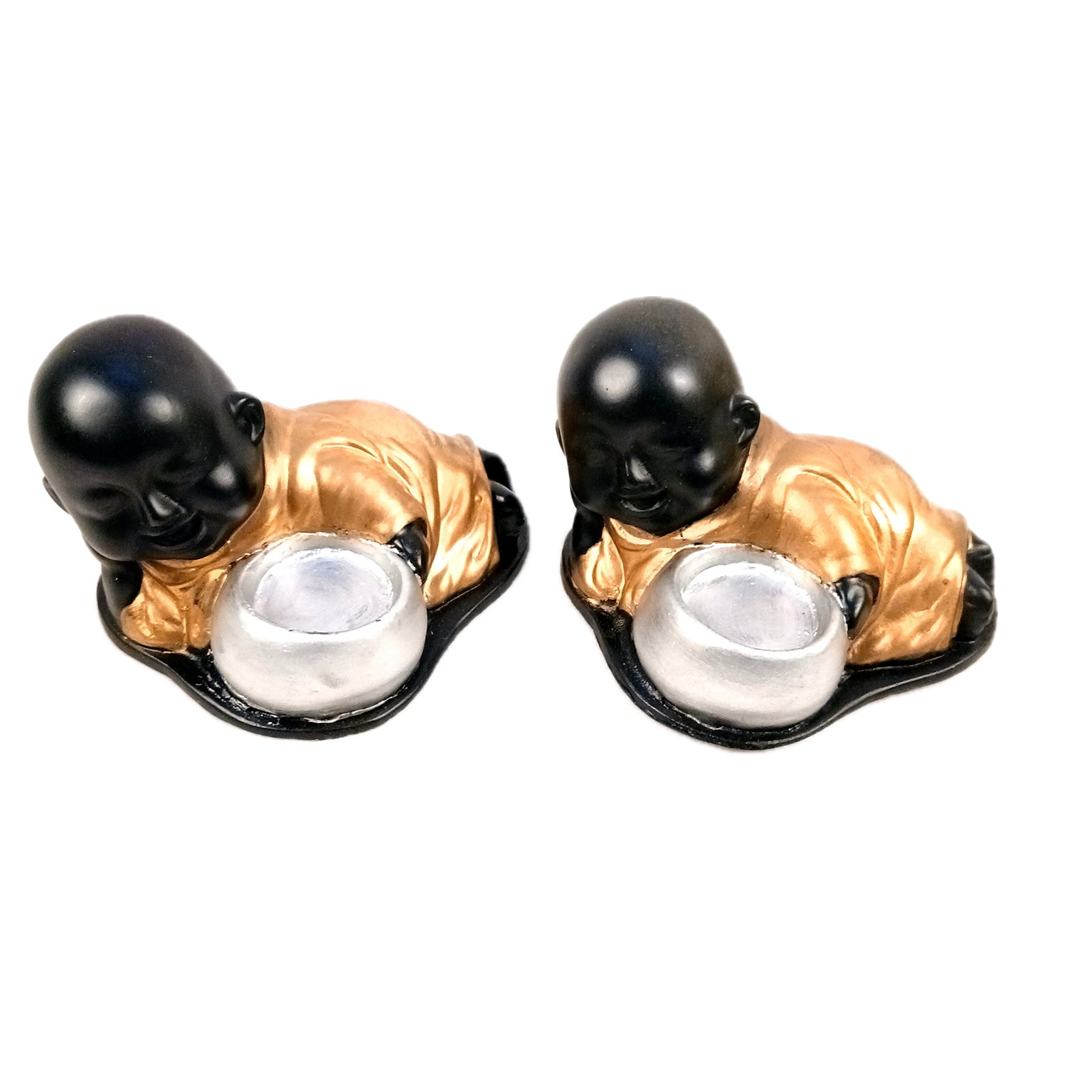 Buddha Showpiece With Tea Light Holder | baby Monk T - Light Candle Stand - for Living Room, Table, Shelf Decor | Home Decorative Item - 4 Inch - Apkamart #Style_Pack Of 2