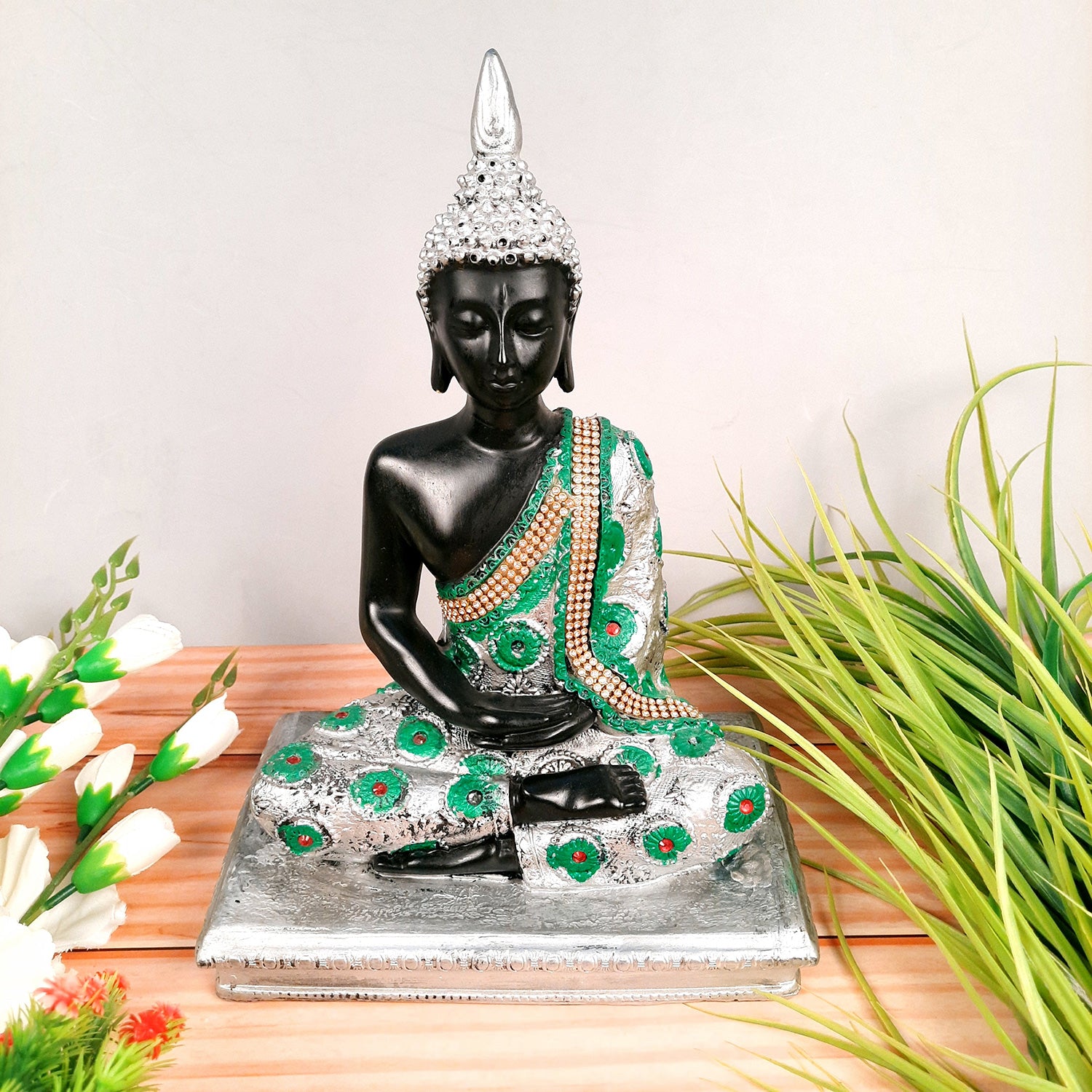 Buddha Statue | Lord Gautam Buddha in Meditation Idol Showpiece - For Living room, Home, Table, Shelf, Office Decor & Gift - 11 Inch - Apkamart