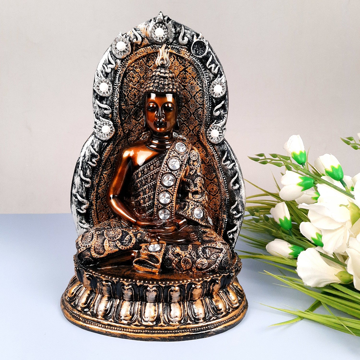 Buddha Showpiece | Lord Buddha Meditating Idol Statue - For Living room, Home, Table, Shelf, Office Decor - 12 Inch - apkamart