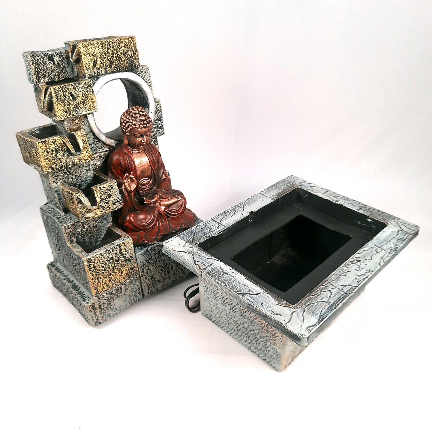 Table Top Water Fountain With Buddha Statue | Indoor Fountains - 4 Steps Waterfall  - For Vastu, Table, Office, Living Room, Home Decor & Gifts | Wedding & House Warming Gift - 22 Inch - Apkamart #Style_Design 2