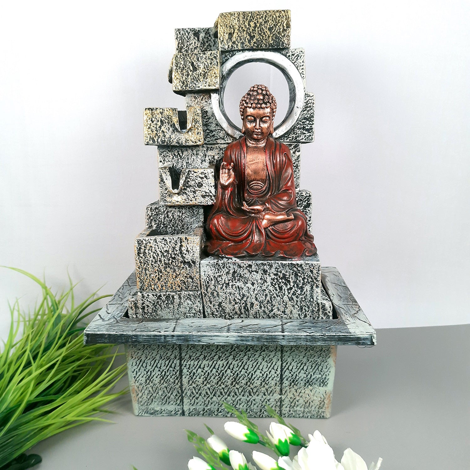 Table Top Water Fountain With Buddha Statue | Indoor Fountains - 4 Steps Waterfall  - For Vastu, Table, Office, Living Room, Home Decor & Gifts | Wedding & House Warming Gift - 22 Inch - Apkamart #Style_Design 2
