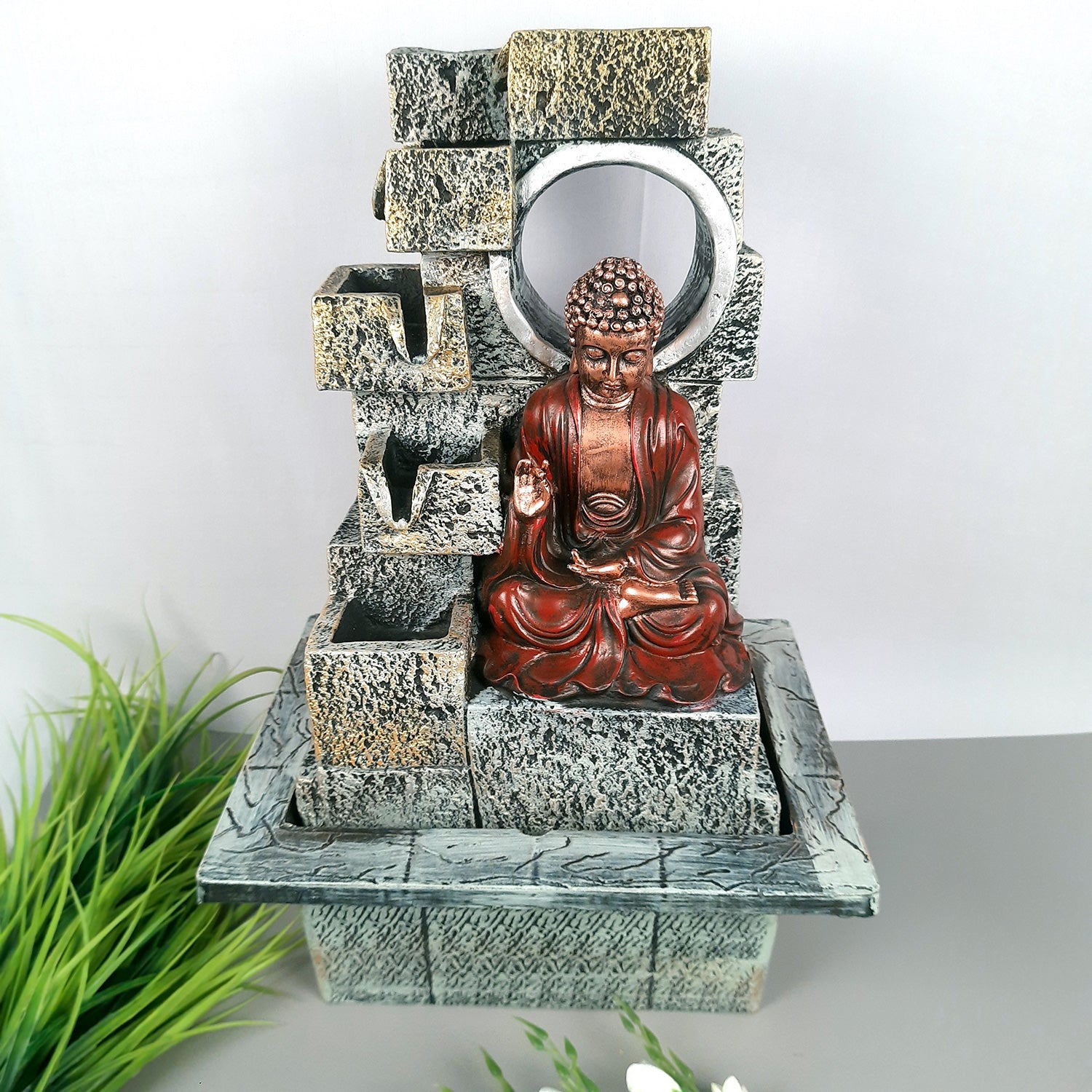 Table Top Water Fountain With Buddha Statue | Indoor Fountains - 4 Steps Waterfall  - For Vastu, Table, Office, Living Room, Home Decor & Gifts | Wedding & House Warming Gift - 22 Inch - Apkamart #Style_Design 2