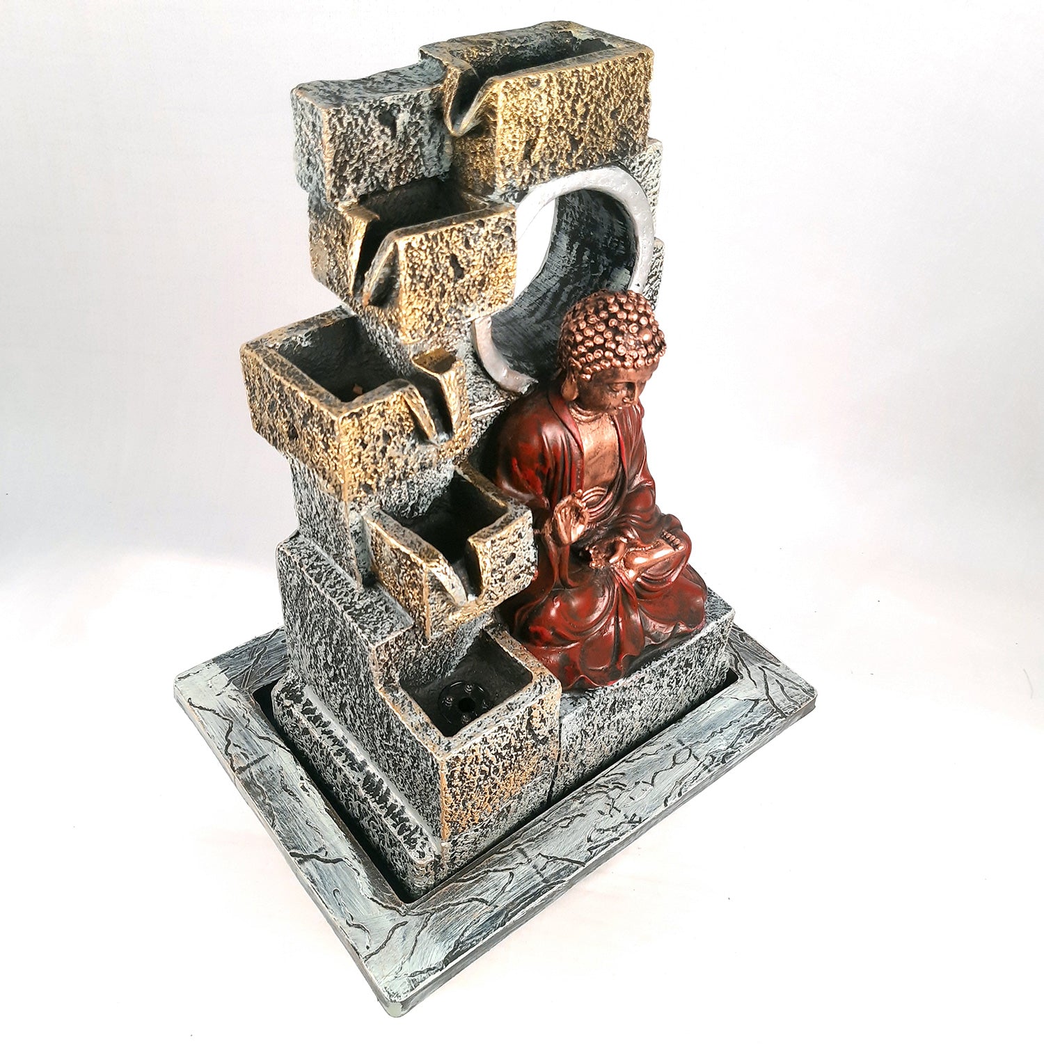 Table Top Water Fountain With Buddha Statue | Indoor Fountains - 4 Steps Waterfall  - For Vastu, Table, Office, Living Room, Home Decor & Gifts | Wedding & House Warming Gift - 22 Inch - Apkamart #Style_Design 2