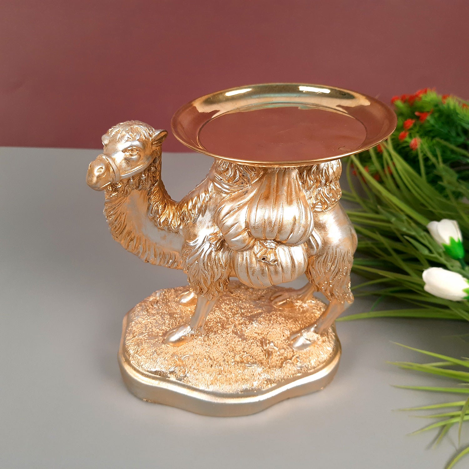 Camel Showpiece With Detachable Tray | Camel Statue | Decorative Items - for Home, Table, Living Room, Corner Decor & Gifts - 8 Inch - Apkamart #Color_Gold