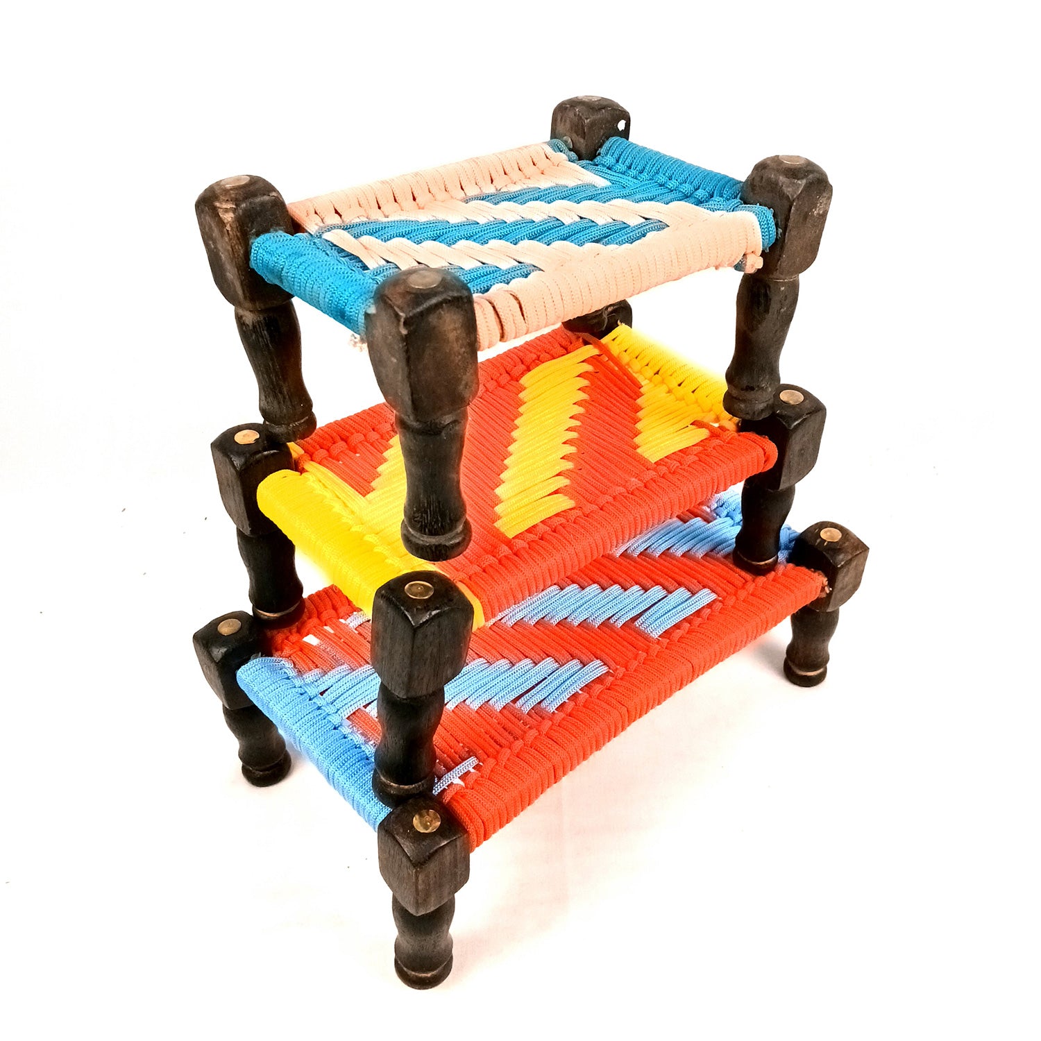 Charpai Khaat Bed Miniature | Wood & Jute Small Chaarpai Cot - for Ladoo Gopal Ji, Home Decor, For keeping God Showpiece | Kids Toys Gift (Pack of 3) - Apkamart #Style_Design 2