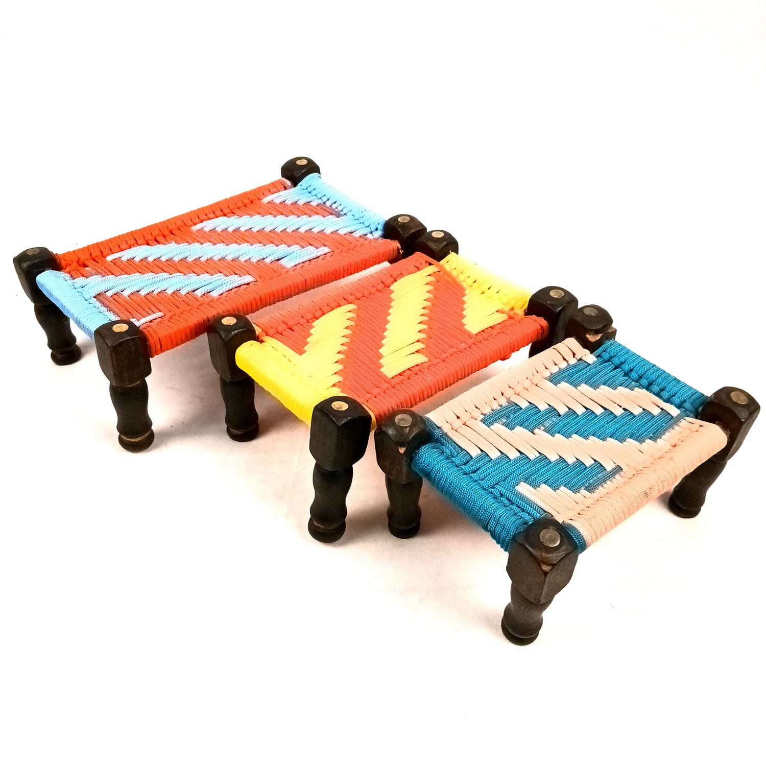 Charpai Khaat Bed Miniature | Wood & Jute Small Chaarpai Cot - for Ladoo Gopal Ji, Home Decor, For keeping God Showpiece | Kids Toys Gift (Pack of 3) - Apkamart #Style_Design 2