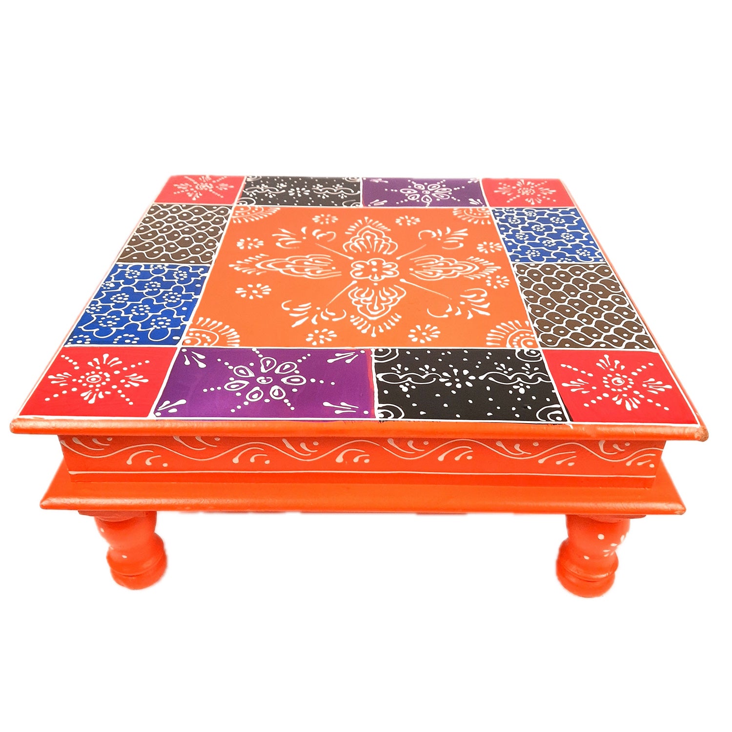 Puja Chowki Bajot Wooden | Wooden Pooja Peeta Table | Stool / Aasan for God Idols - for Festivals, Home, living Room, Corner, Mandir Decoration & Gifts - 15 Inch - apkamart