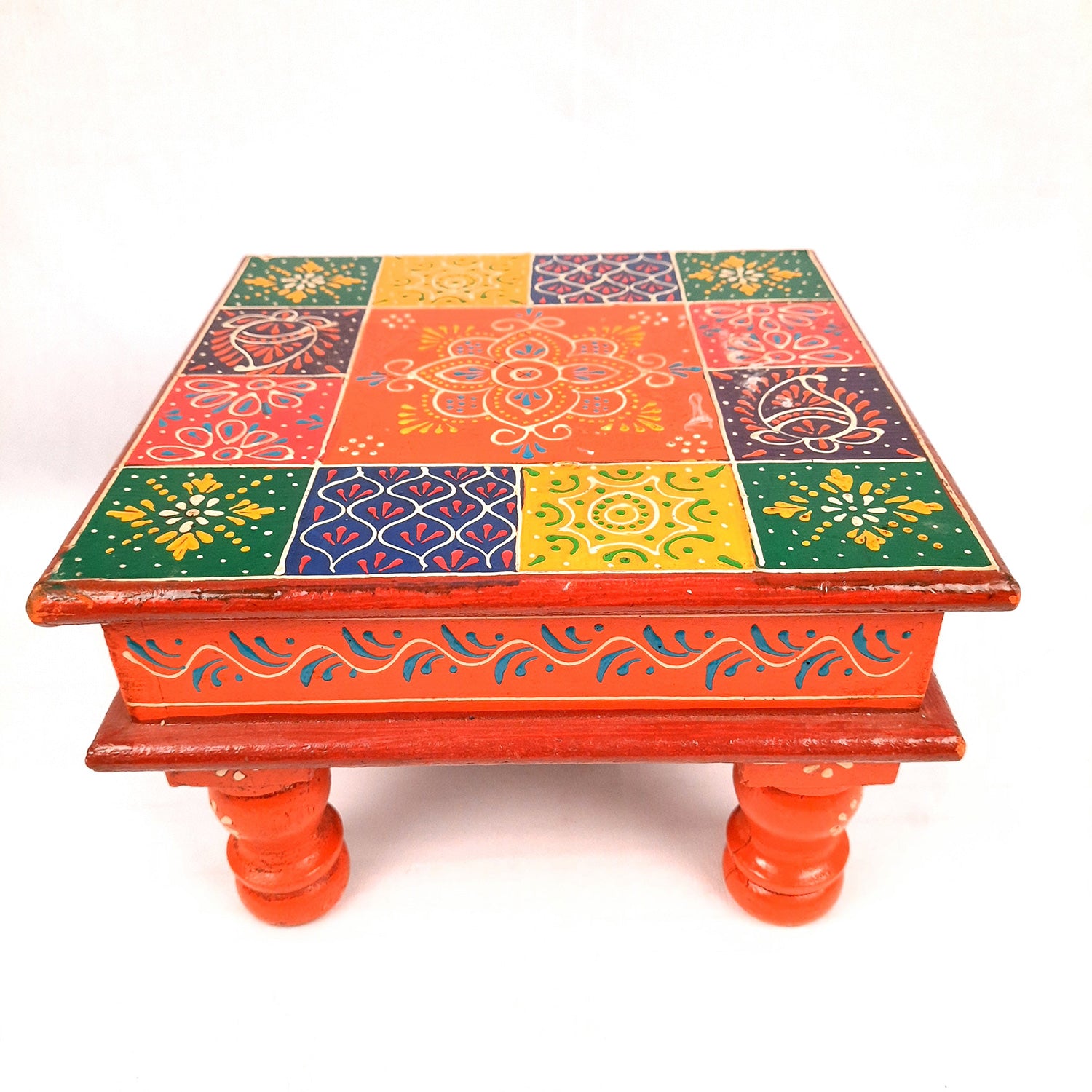 Puja Chowki Bajot| Wooden Chauki For Sitting | Peeta / Patla - For Home, living Room, Corner, Mandir Decoration & Gifts - 10 Inch - apkamart