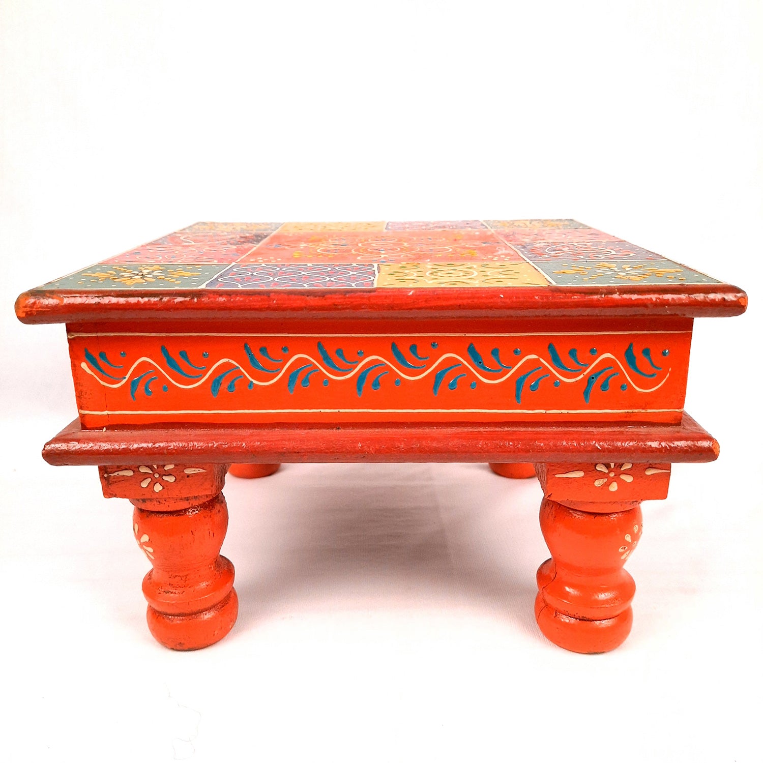 Puja Chowki Bajot| Wooden Chauki For Sitting | Peeta / Patla - For Home, living Room, Corner, Mandir Decoration & Gifts - 10 Inch - apkamart