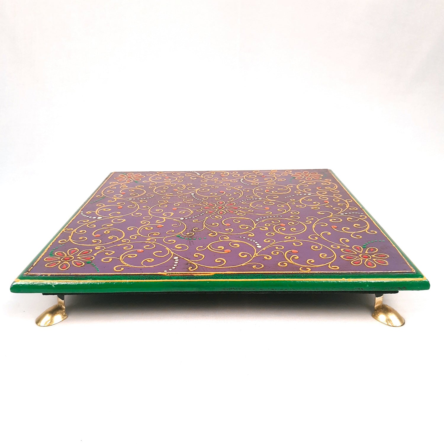 Wooden Puja Peeta Chowki | Stool / Aasan for God Idols |Wooden Pooja Chowki Table - for Festivals, Home, living Room, Corner, Mandir Decoration & Gifts - Apkamart #Color_Blue