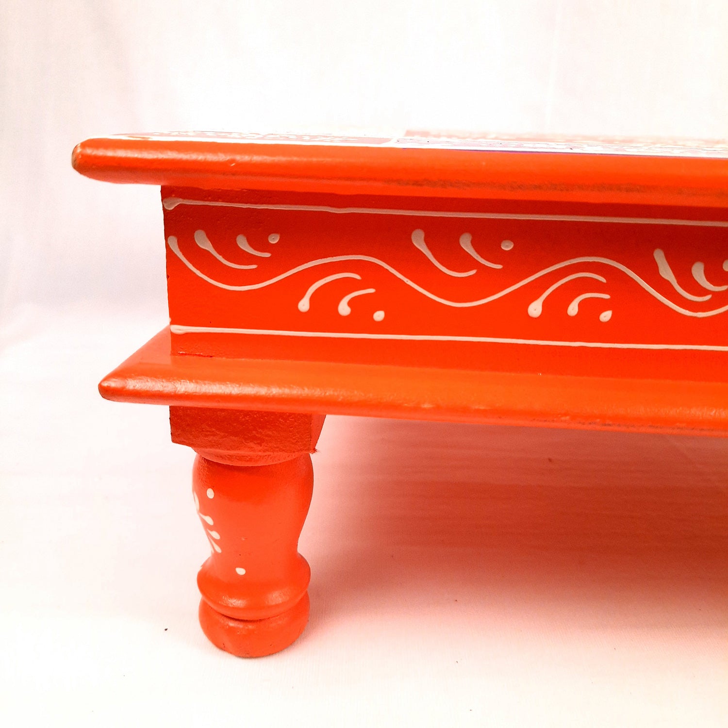 Puja Chowki Bajot Wooden | Wooden Pooja Peeta Table | Stool / Aasan for God Idols - for Festivals, Home, living Room, Corner, Mandir Decoration & Gifts - 15 Inch - apkamart