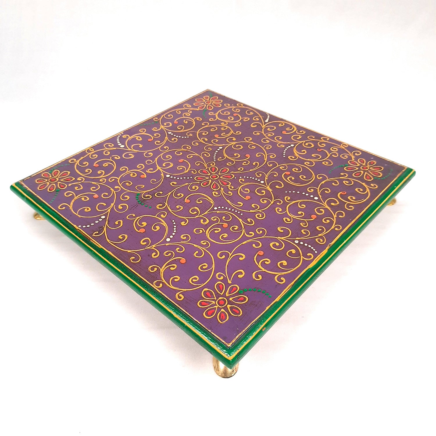 Wooden Puja Peeta Chowki | Stool / Aasan for God Idols |Wooden Pooja Chowki Table - for Festivals, Home, living Room, Corner, Mandir Decoration & Gifts - Apkamart #Color_Blue