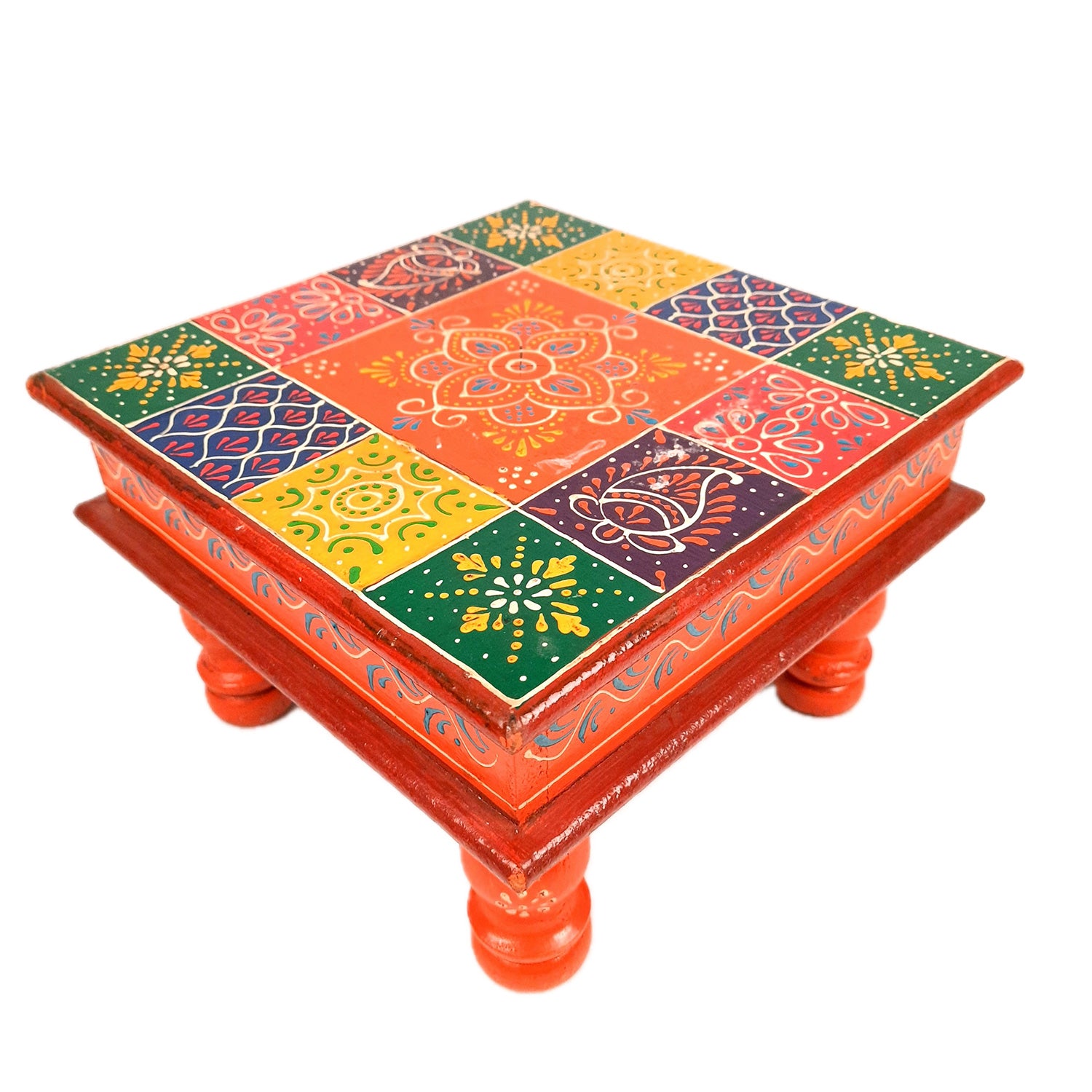 Puja Chowki Bajot| Wooden Chauki For Sitting | Peeta / Patla - For Home, living Room, Corner, Mandir Decoration & Gifts - 10 Inch - apkamart