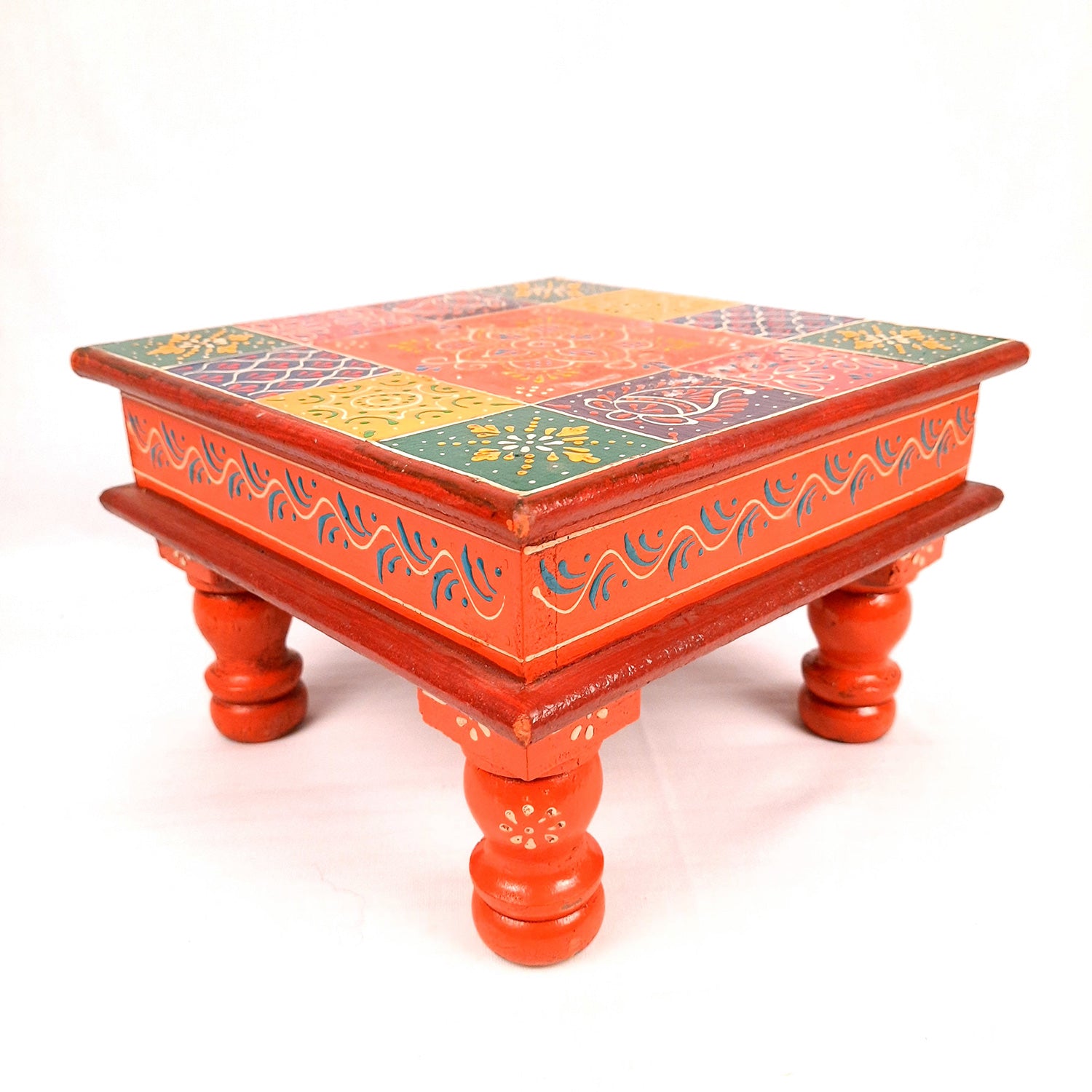 Puja Chowki Bajot| Wooden Chauki For Sitting | Peeta / Patla - For Home, living Room, Corner, Mandir Decoration & Gifts - 10 Inch - apkamart