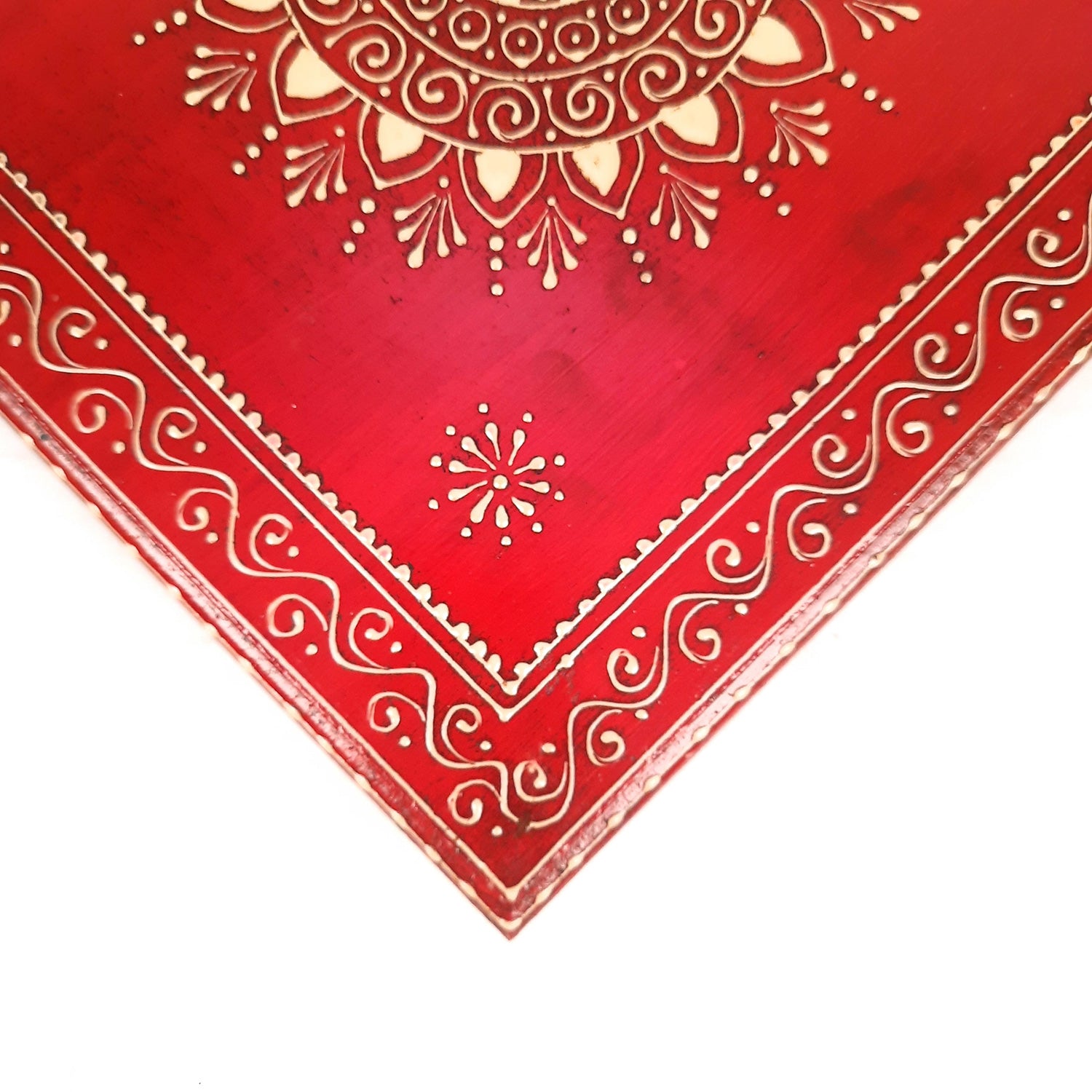 Wooden Puja Peeta Chowki | Stool / Aasan for God Idols |Wooden Pooja Chowki Table - for Festivals, Home, living Room, Corner, Mandir Decoration & Gifts - Apkamart #Color_Red